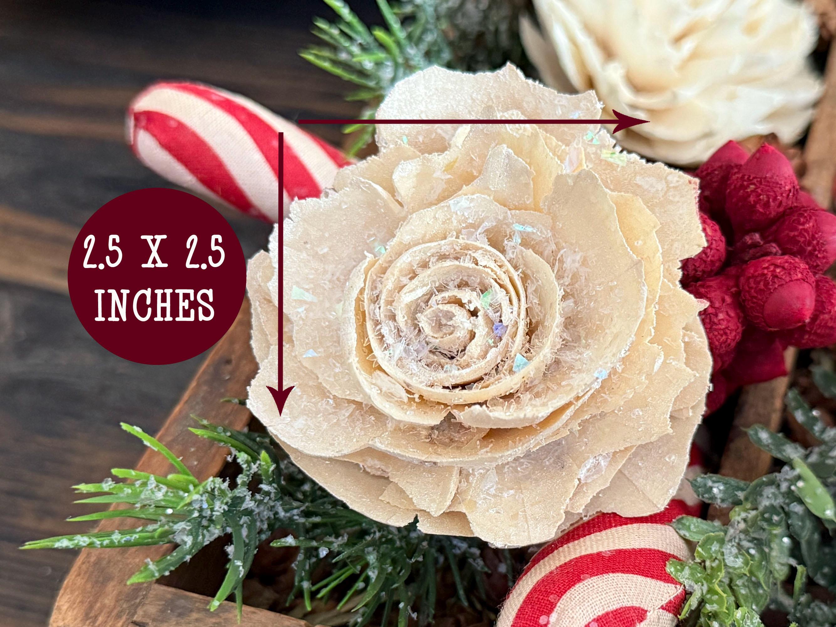 Decorative flower with measurements and Christmas-themed elements