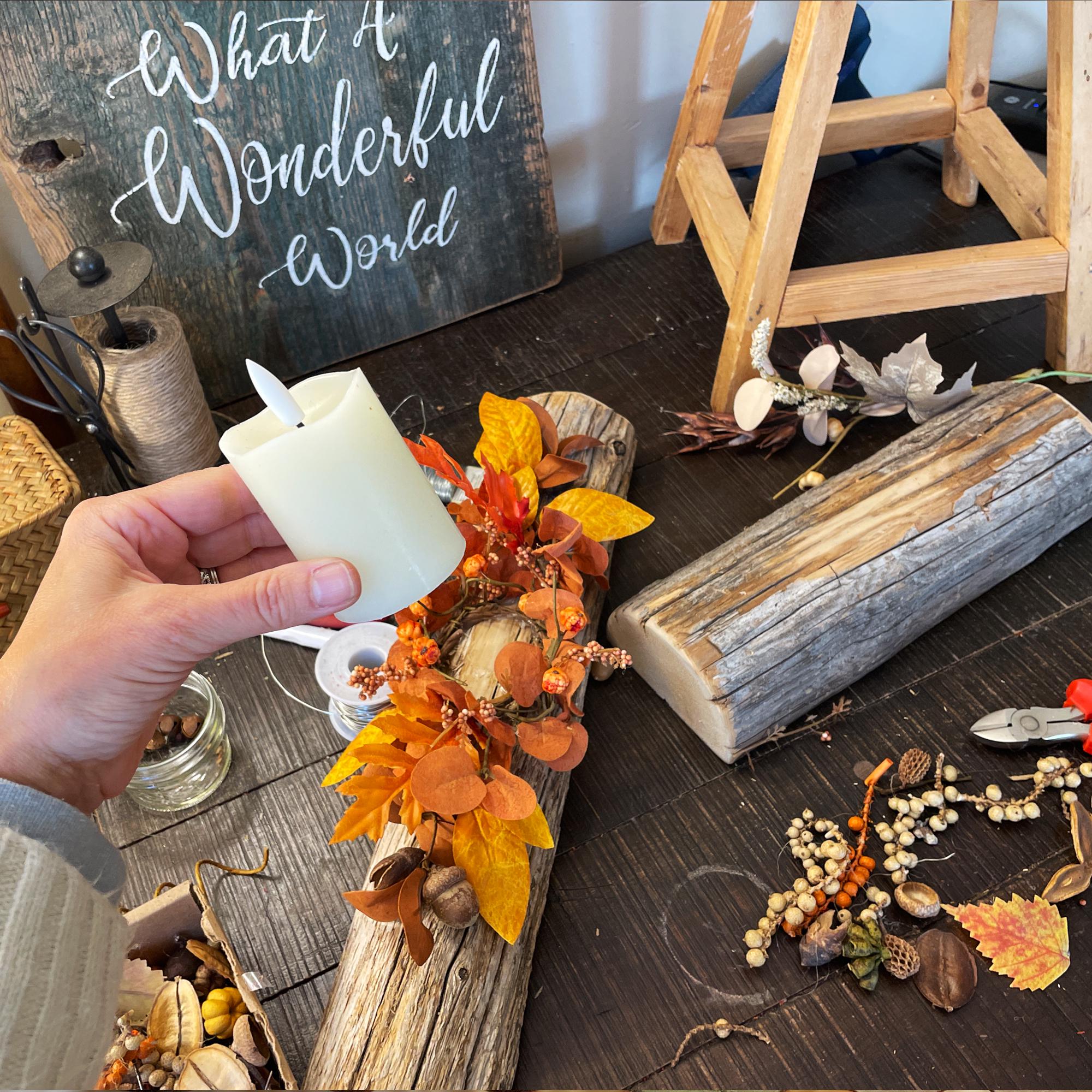 Rustic Fall Harvest Yule Log – Thanksgiving Candle Centerpiece