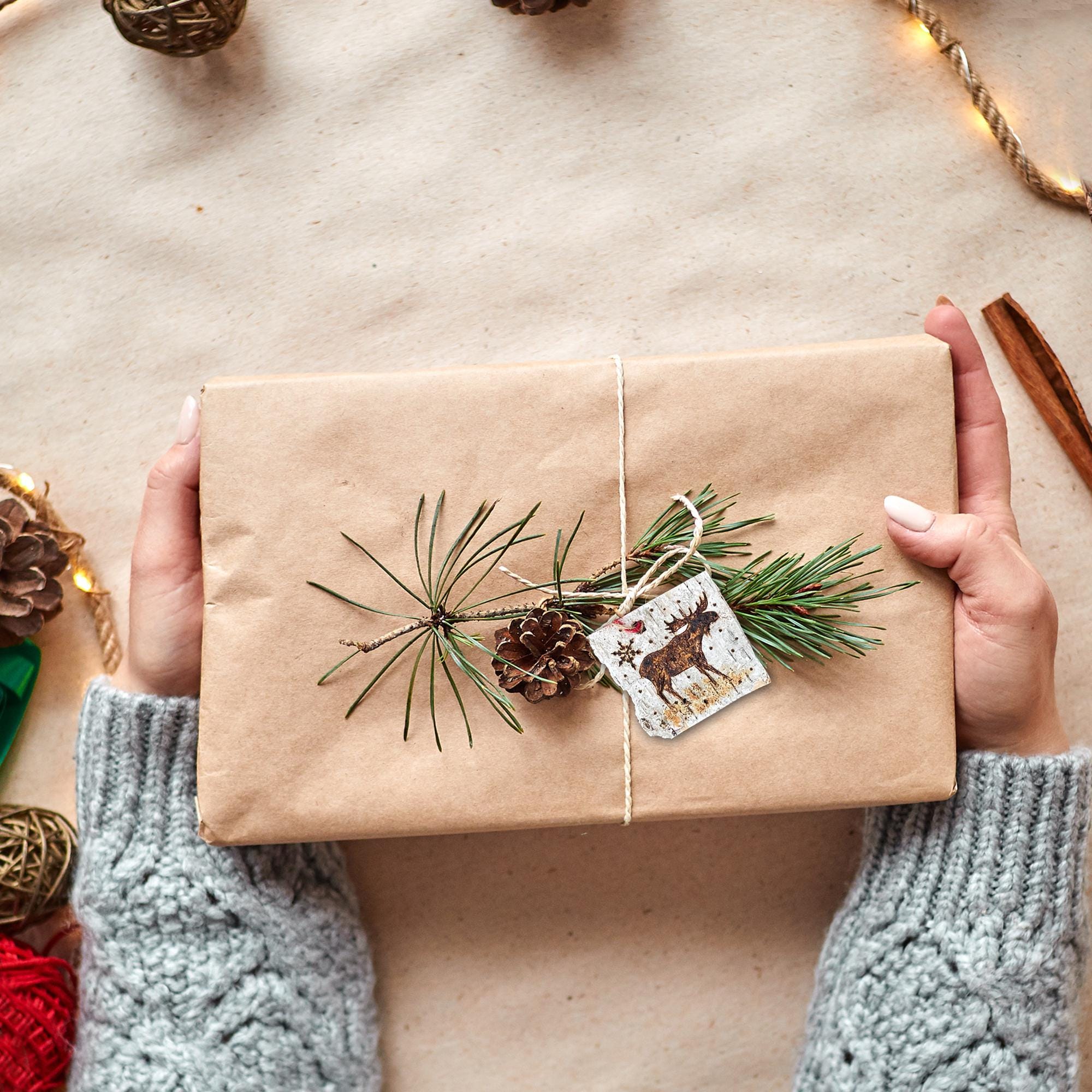 Handmade Birch Bark Gift Tag – Woodland Moose Design