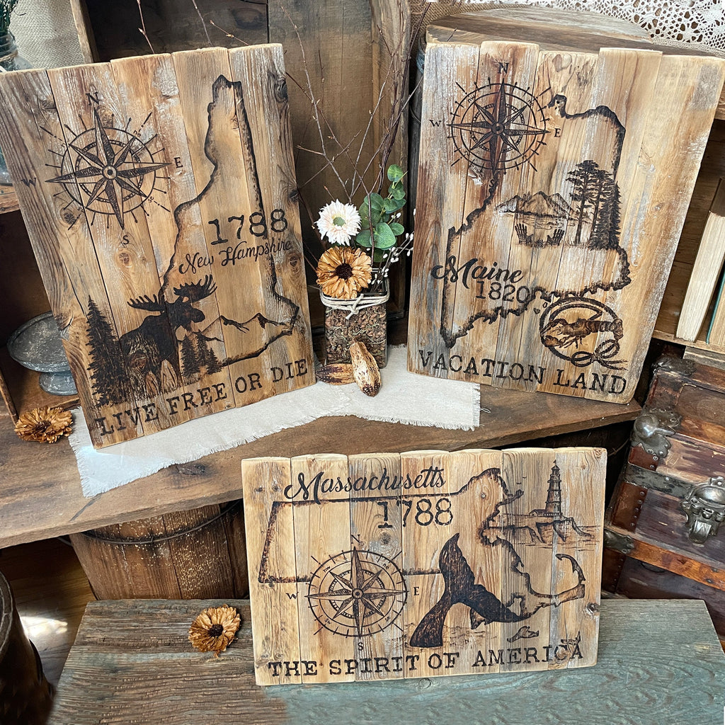 Rustic Massachusetts State Wall Art – Reclaimed Wood Map Decor