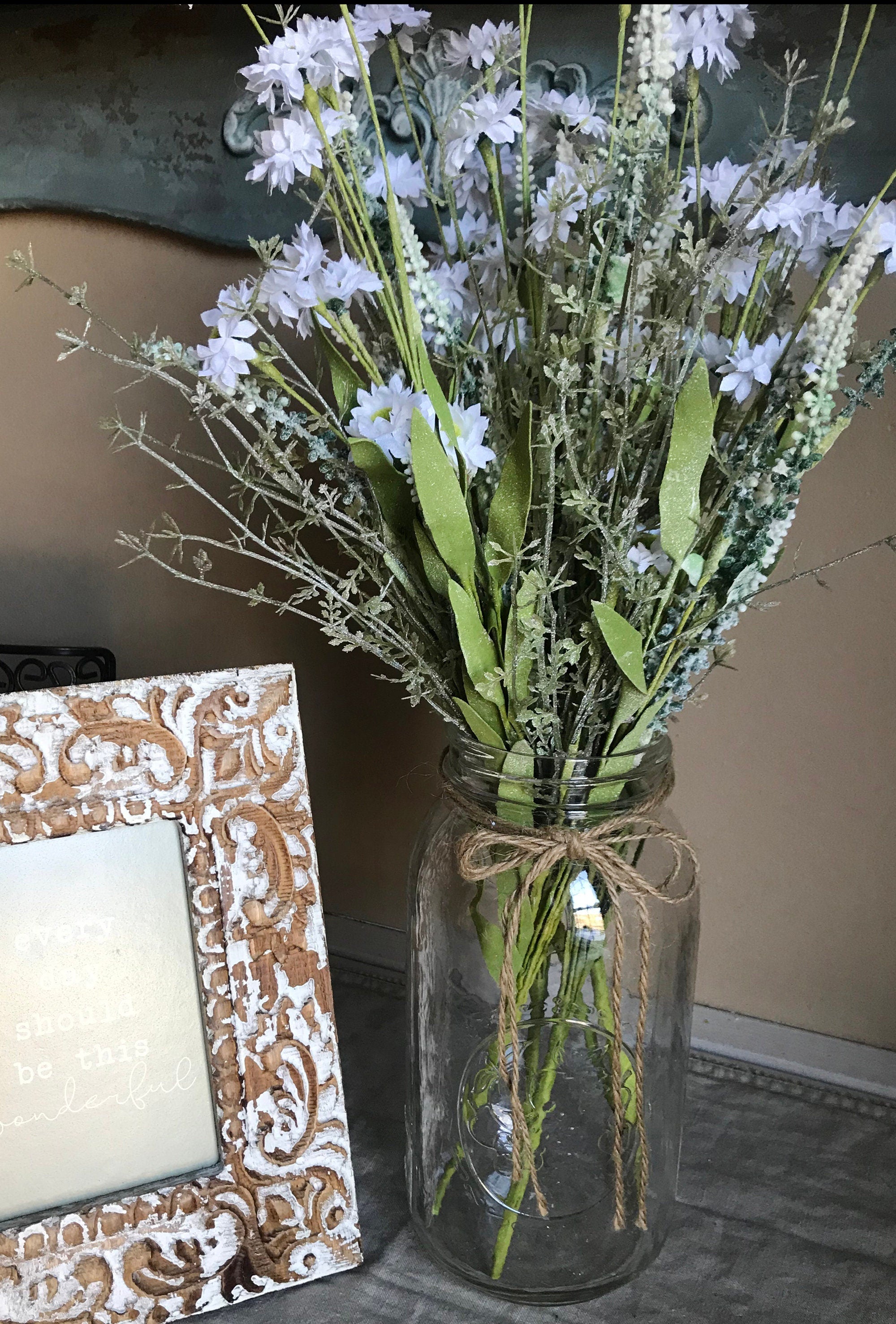 Artificial Daisy Wildflower Spray, Faux White Flowers, Rustic Centerpiece, Vase Or Mason Jar Filler, Arrangement Supplies, Flowers For Table