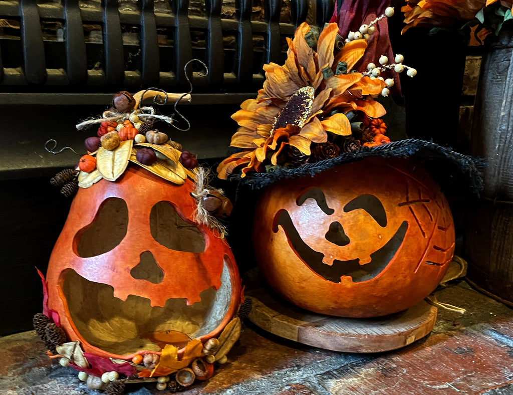 Simon – Handcrafted Pumpkin Gourd with Stitched Scar | Fall Table Decor