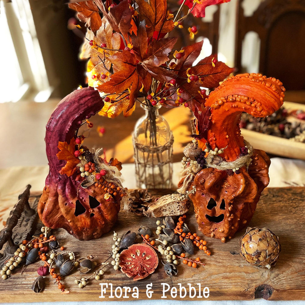Unusual Halloween Pumpkin Decor With Candle, Fall Gourd, Autumn table decoration, Nature Inspired Decor, Unique fall collectible gourd gift