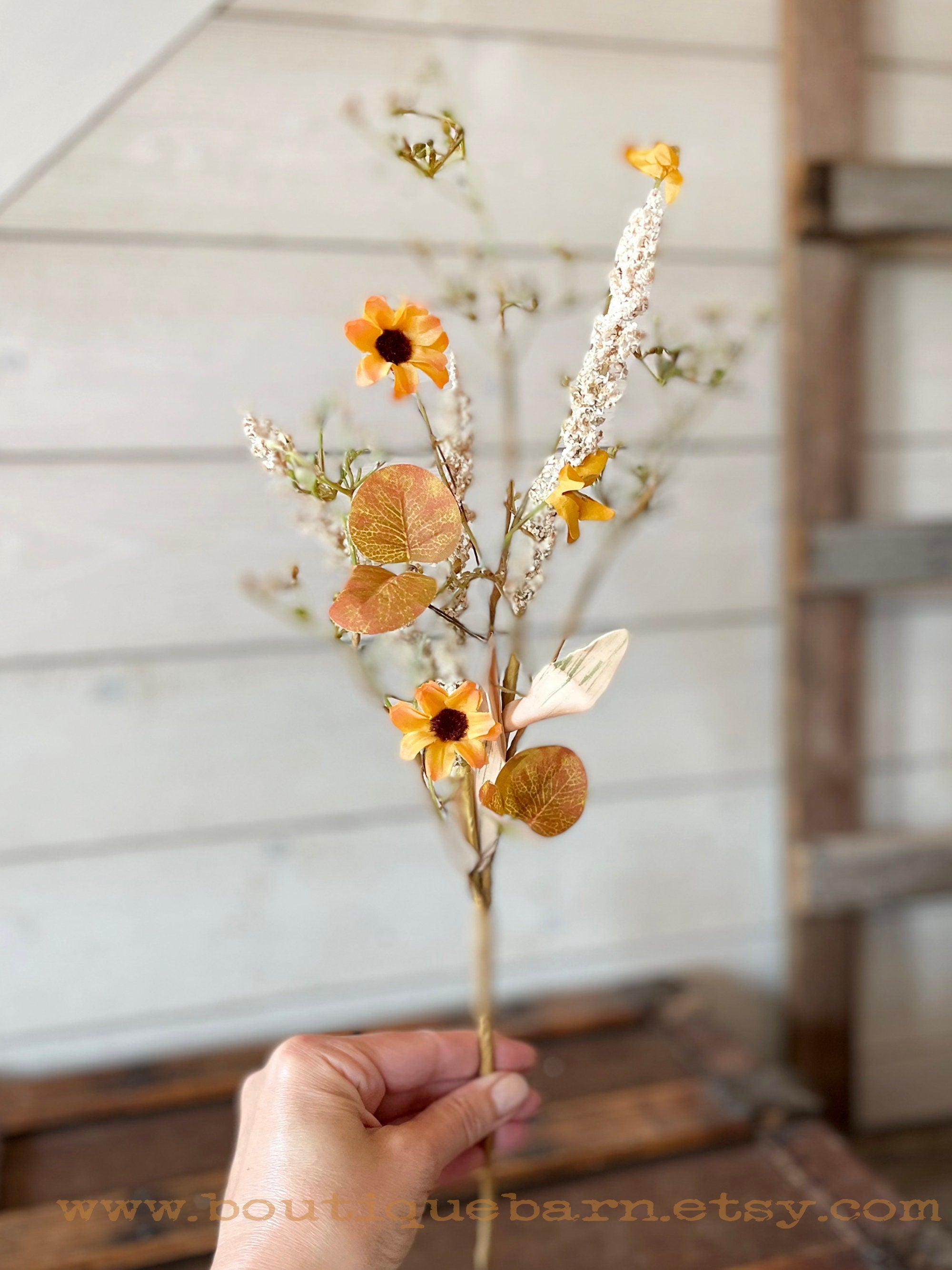 Faux Flowers, Wildflower Spray With Gold Daisies and Heather, Artificial Flowers For Your Rustic Centerpiece, Fall Foliage Arrangement