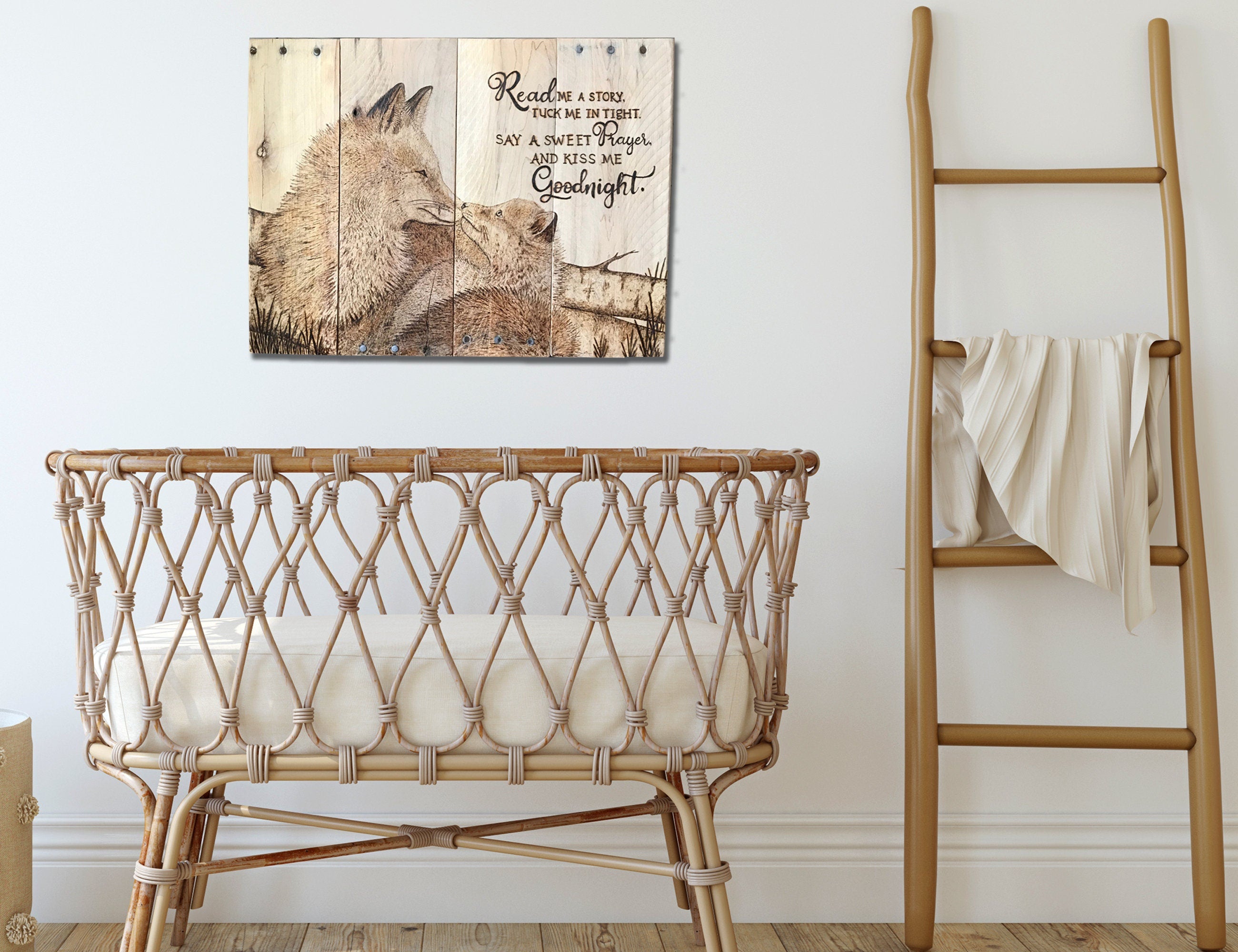 Fox Nursery Wall Art – Woodland Nursery Decor with Child’s Prayer, Reclaimed Wood Sign