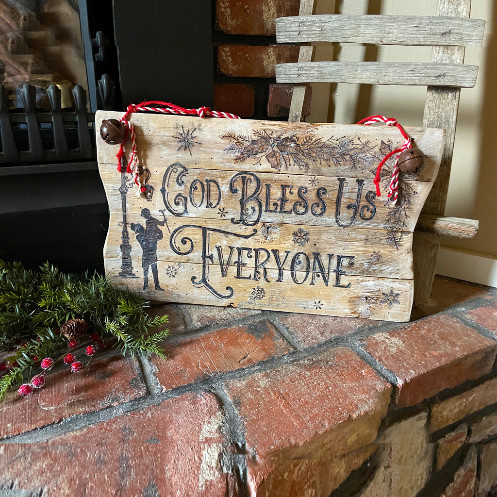 Rustic Vintage Christmas Sign – Tiny Tim Quote Holiday Decor