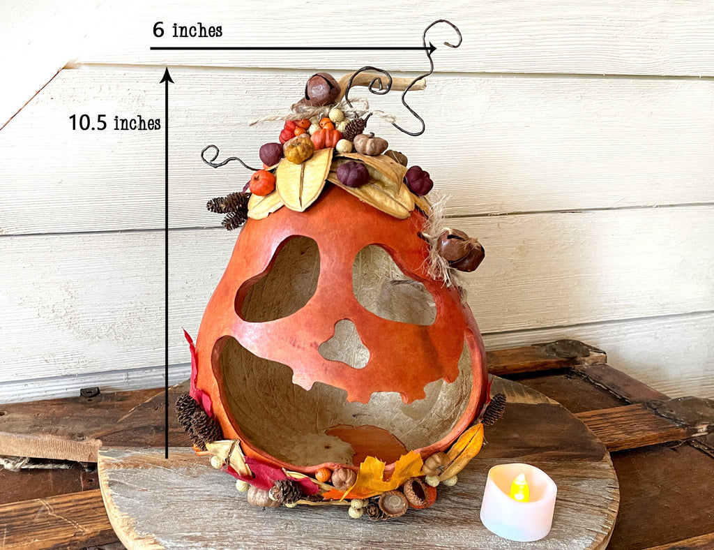 Simon – Handcrafted Pumpkin Gourd with Stitched Scar | Fall Table Decor