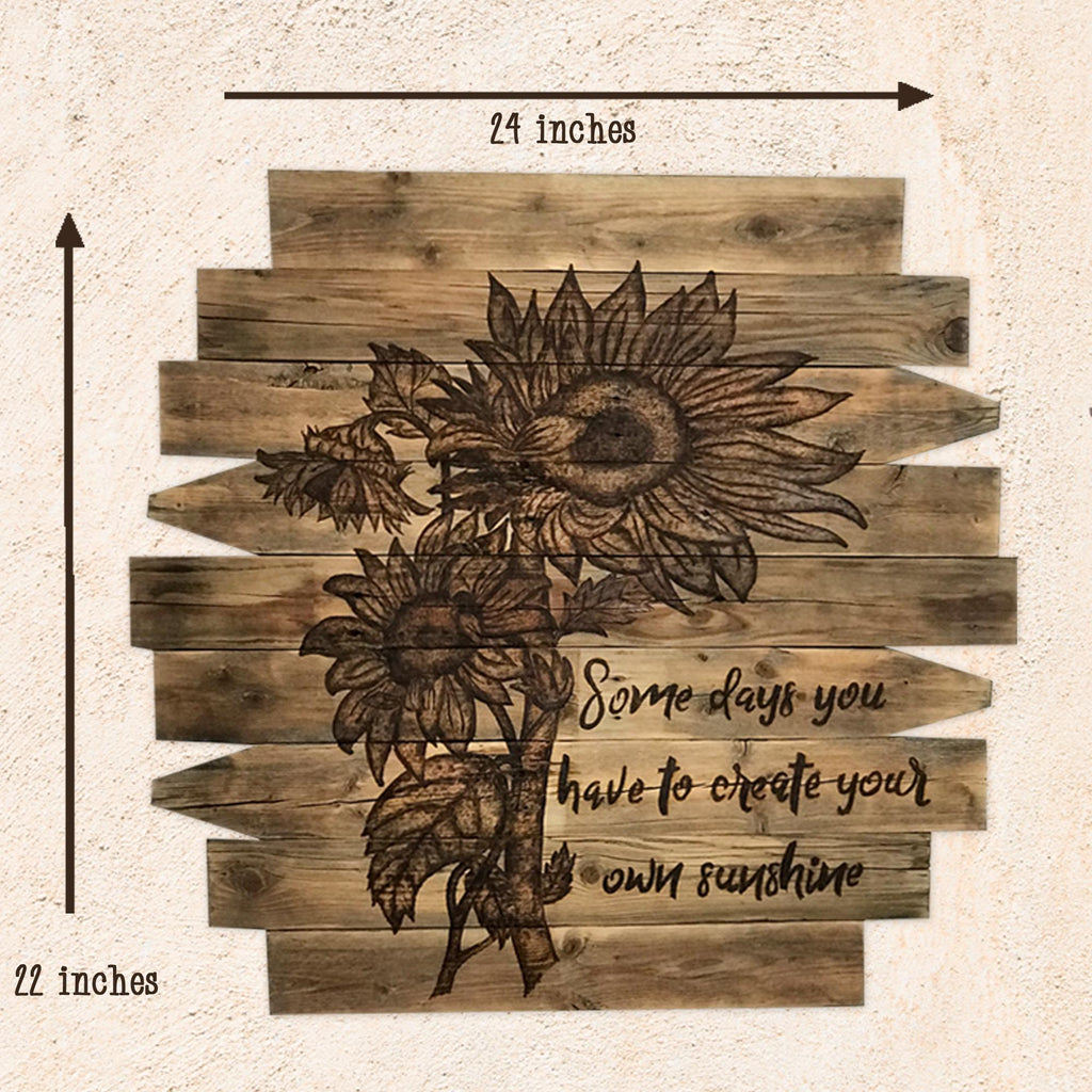 Sunflower Wall Art – Rustic Boho Wood Wall Hanging with “Create Your Own Sunshine” Quote