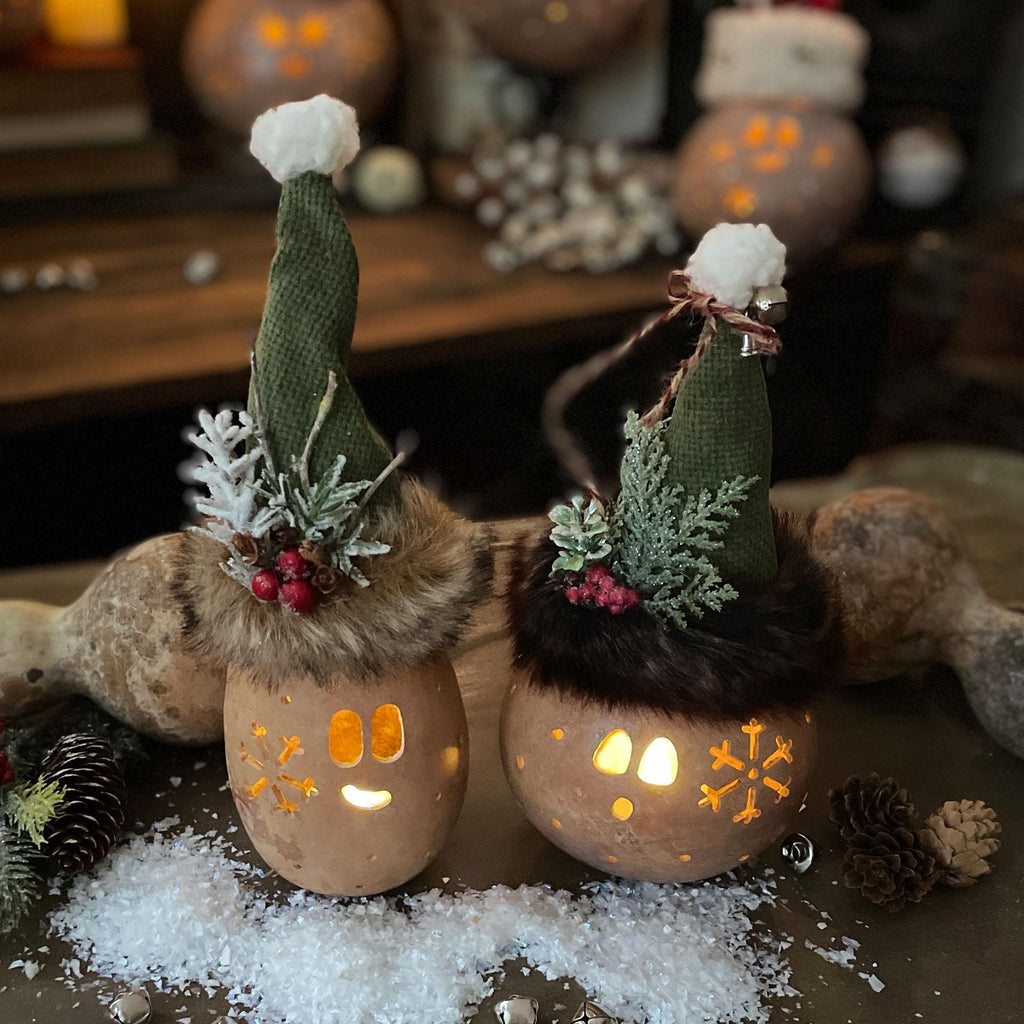 Fizzle the Christmas Elf – Handcrafted Natural Gourd Elf with Battery Candle