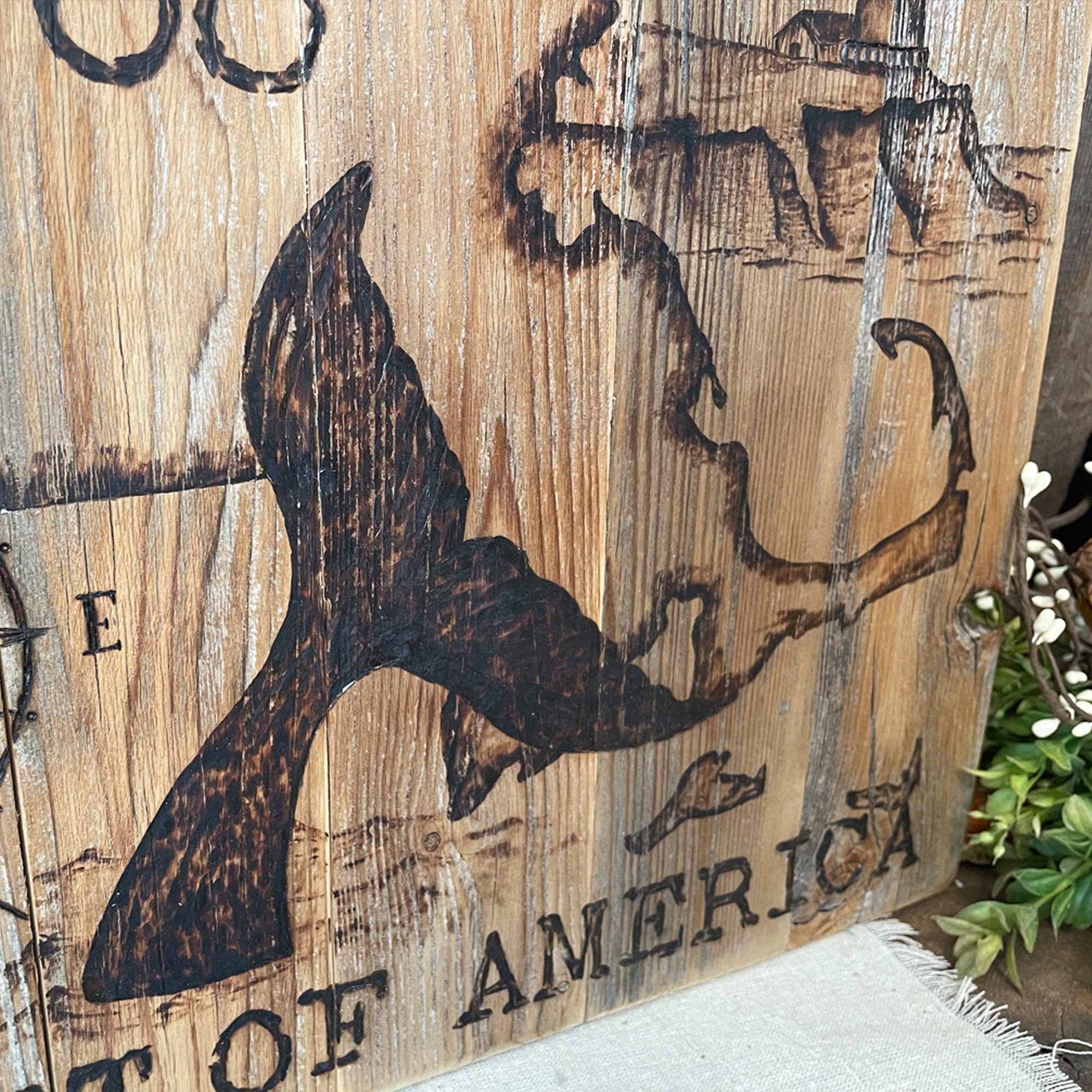 Rustic Massachusetts State Wall Art – Reclaimed Wood Map Decor