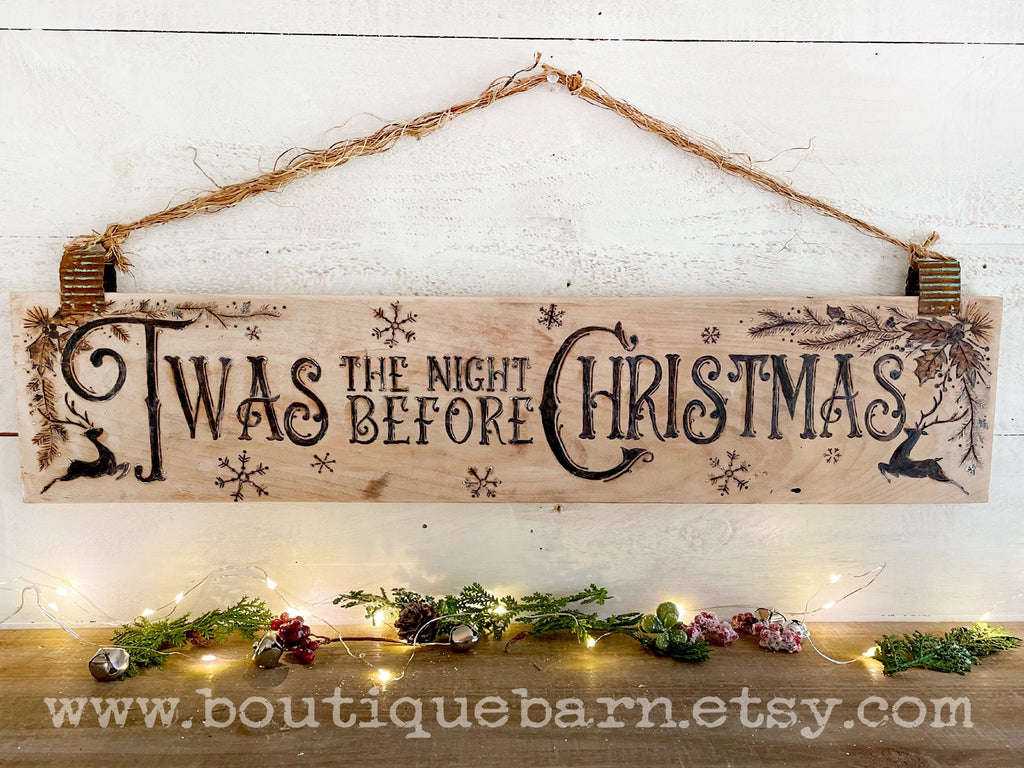Rustic Christmas Sign – Twas The Night Before Christmas Reindeer Wall Decor