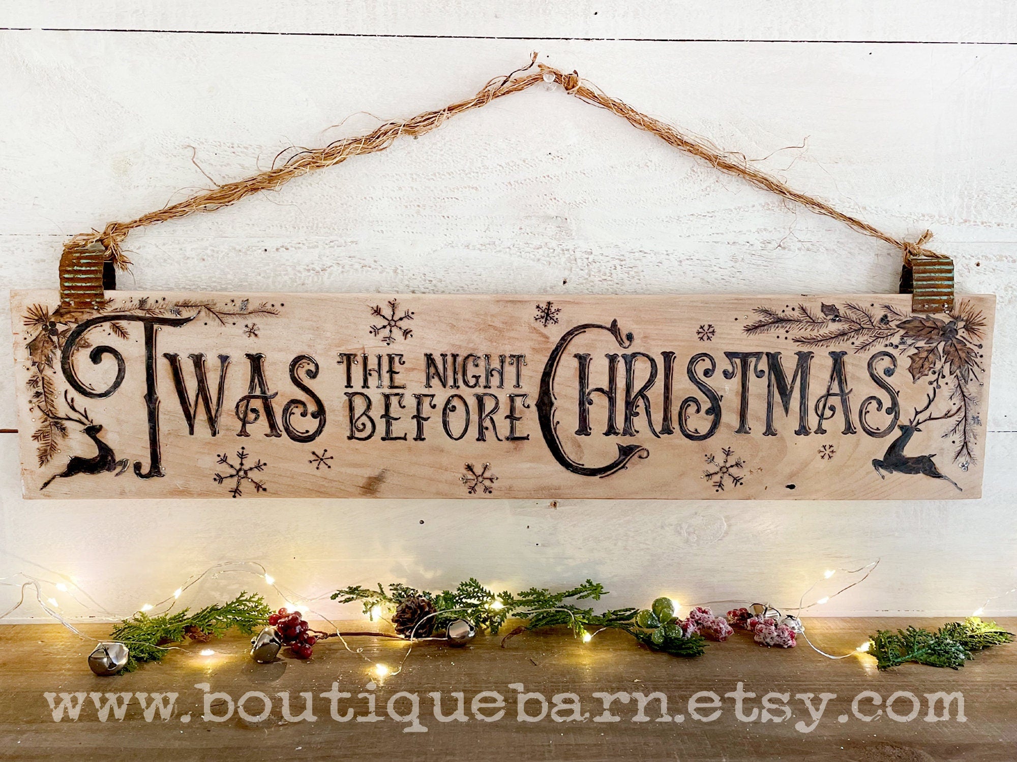 Handmade Rustic Christmas Sign, Reindeer Decoration, Twas The Night Before Christmas, Reclaimed Wood Sign, Mantle Decor