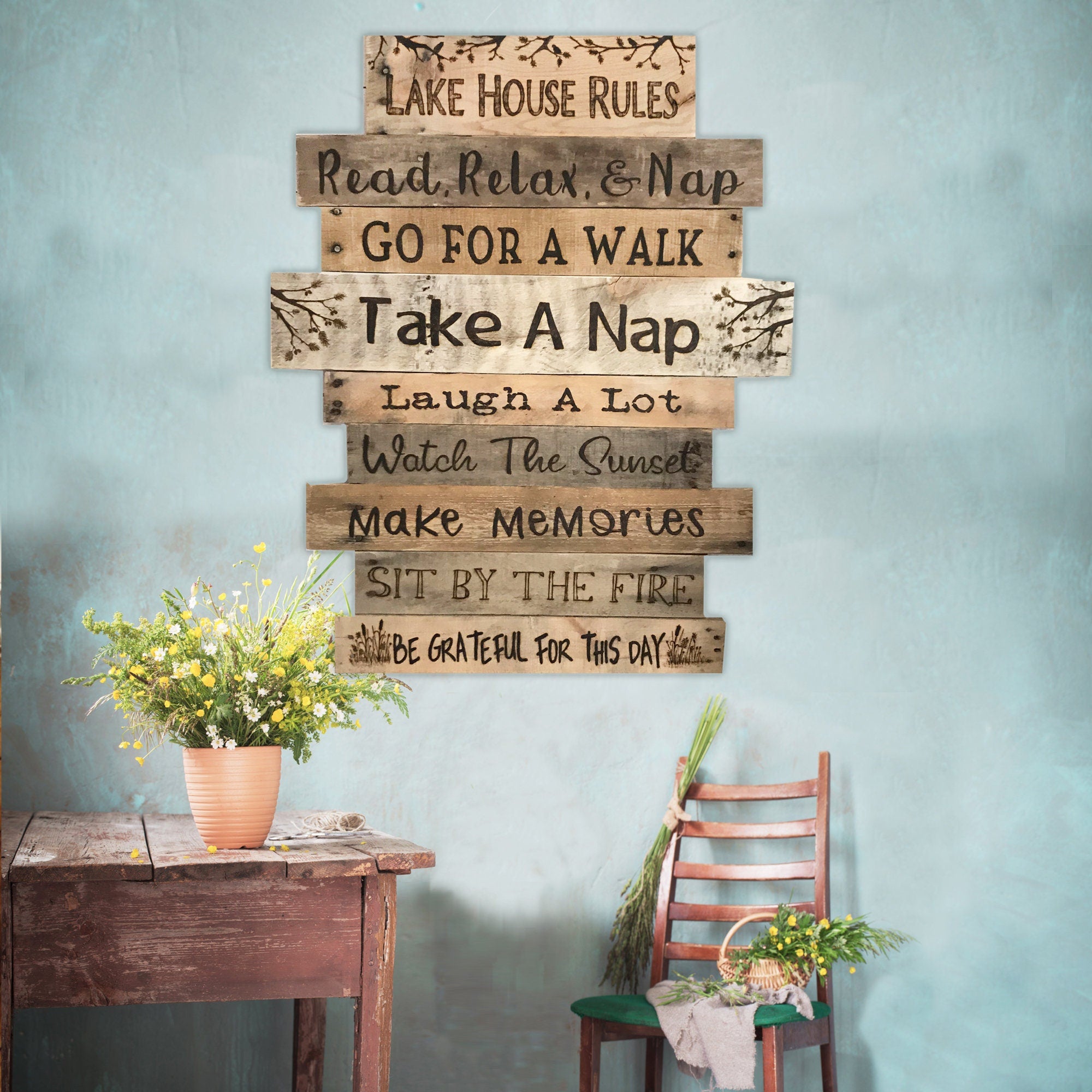 Personalized Lake House Rules Sign – Rustic Cabin Wall Art