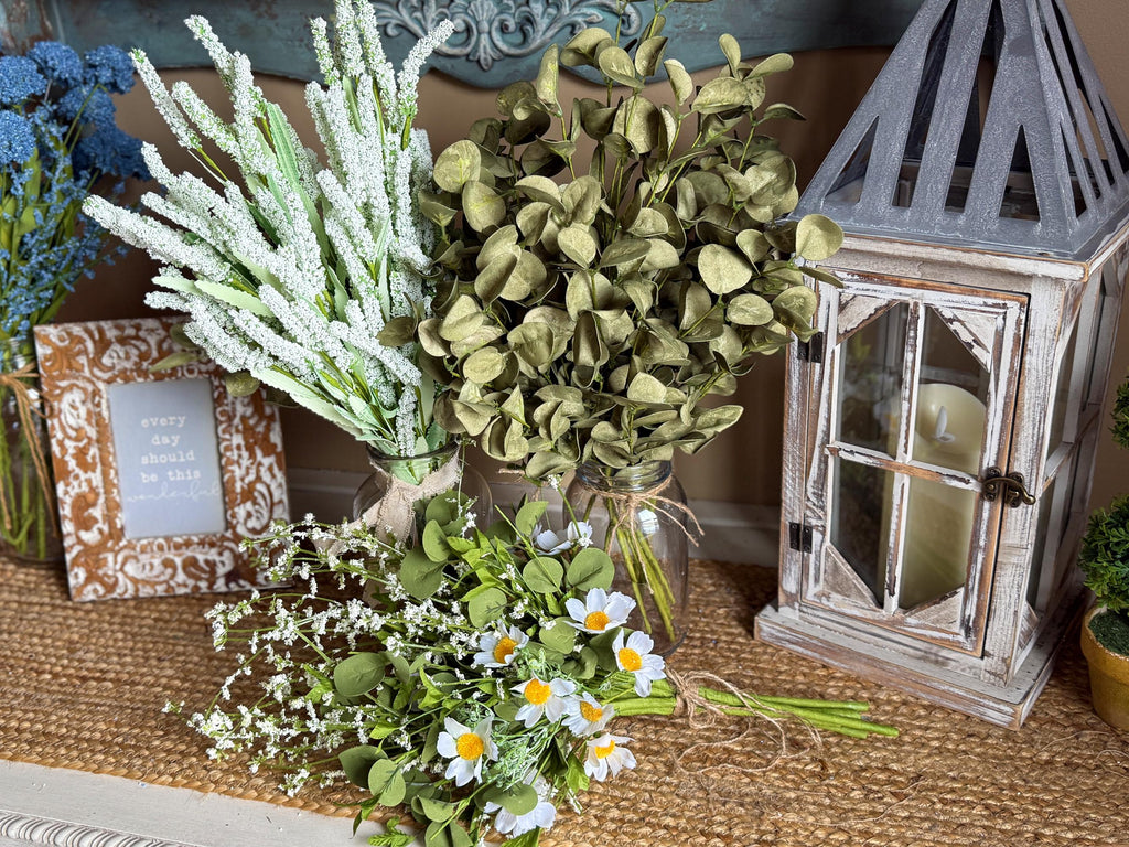 Greenery Sprays For Vase, Artificial Eucalyptus, Rustic Table Centerpiece, Fake Realistic Eucalyptus for Arrangements, Wreath Making Supply