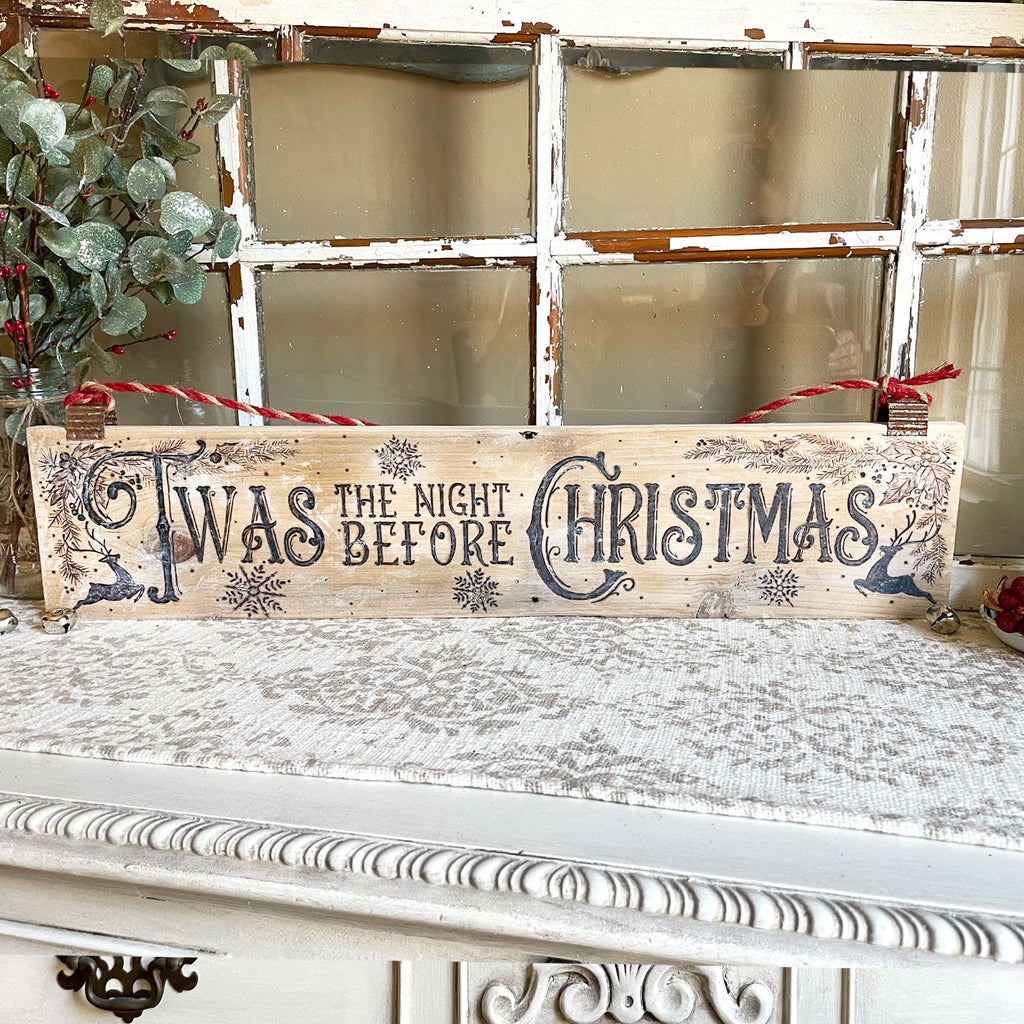Rustic Christmas Sign – Twas The Night Before Christmas Reindeer Wall Decor