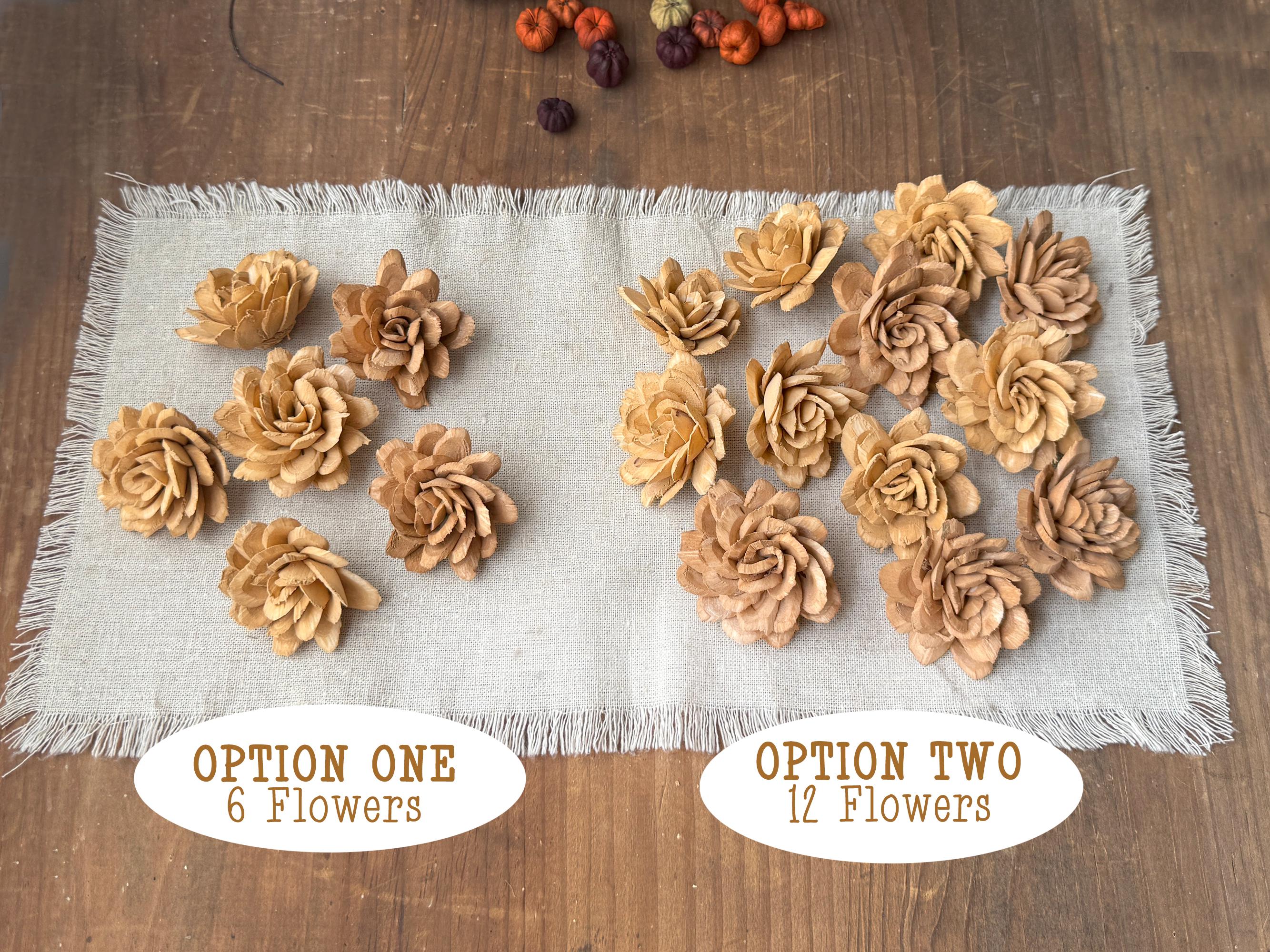 Set of pine cone flowers on a textured fabric with options for quantity displayed.