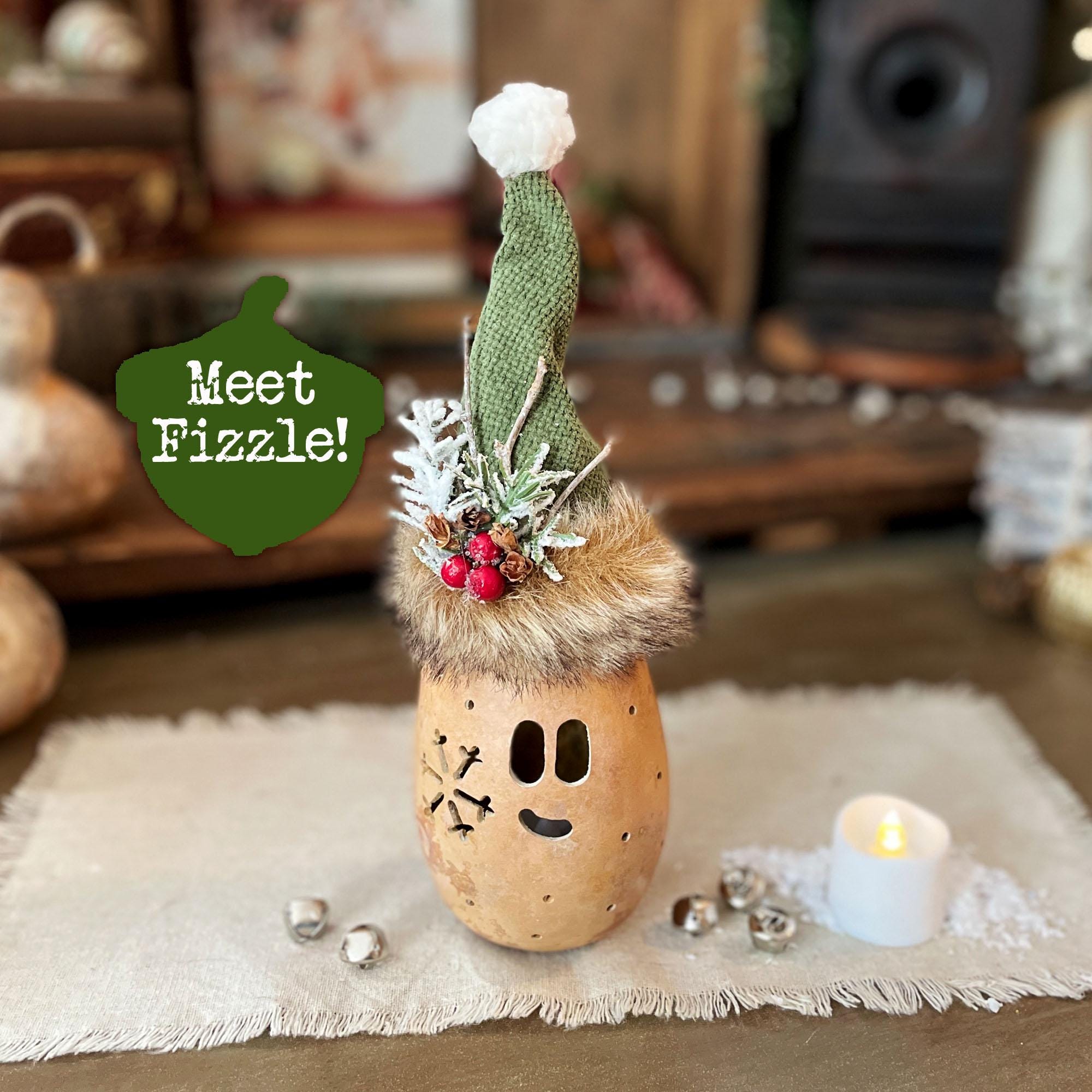 Fizzle the Christmas Elf – Handcrafted Natural Gourd Elf with Battery Candle