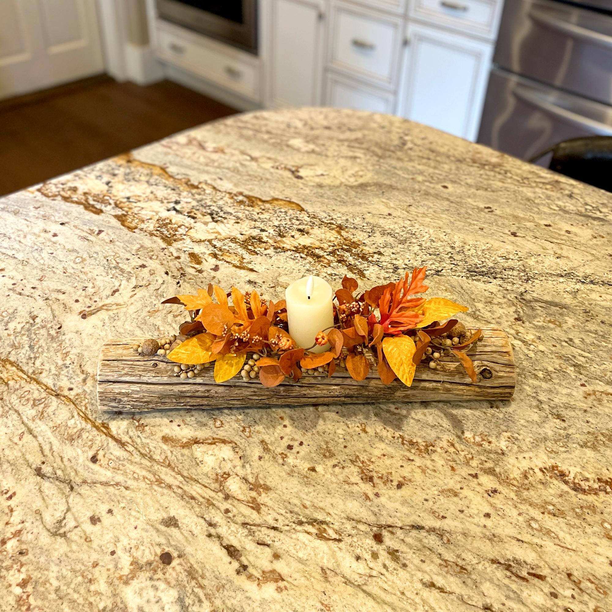 Rustic Fall Harvest Yule Log – Thanksgiving Candle Centerpiece