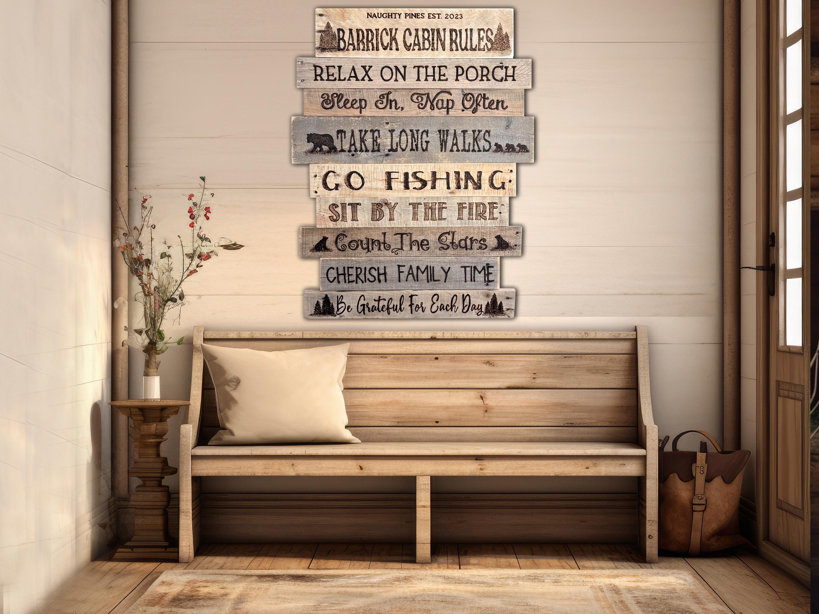 Personalized Cabin Rules Wall Art – Rustic Lodge & Lake House Decor