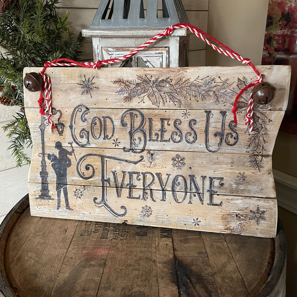 Rustic Vintage Christmas Sign – Tiny Tim Quote Holiday Decor