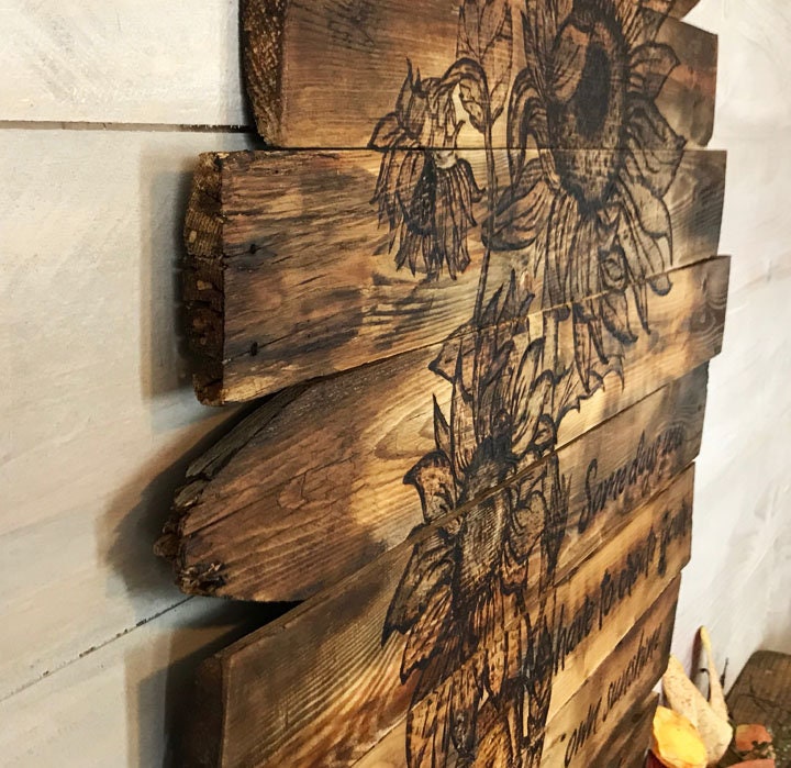 Sunflower Wall Art – Rustic Boho Wood Wall Hanging with “Create Your Own Sunshine” Quote