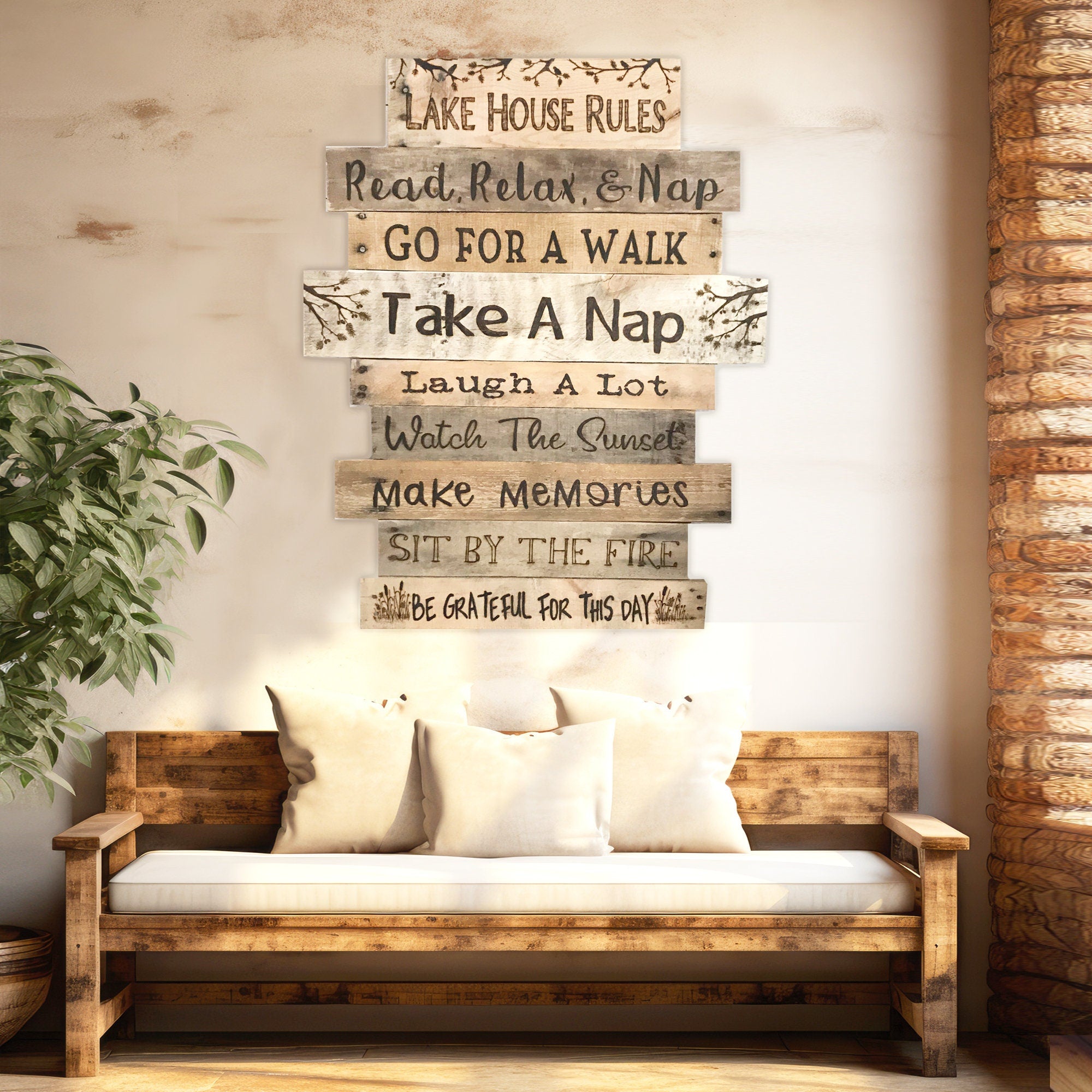 Personalized Lake House Rules Sign – Rustic Cabin Wall Art
