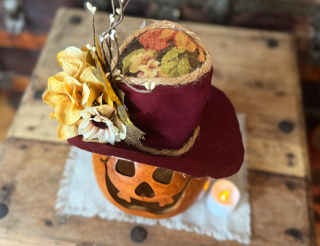 Briar – Happy Pumpkin Gourd with Autumn Hat | Handmade Lighted Fall Luminary