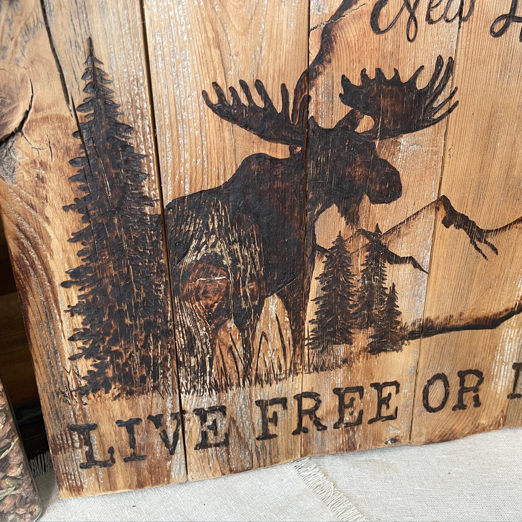 New Hampshire Wall Art – Handmade Rustic Wood State Map with Moose