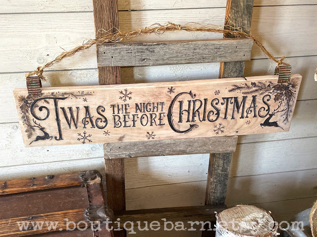Rustic Christmas Sign – Twas The Night Before Christmas Reindeer Wall Decor