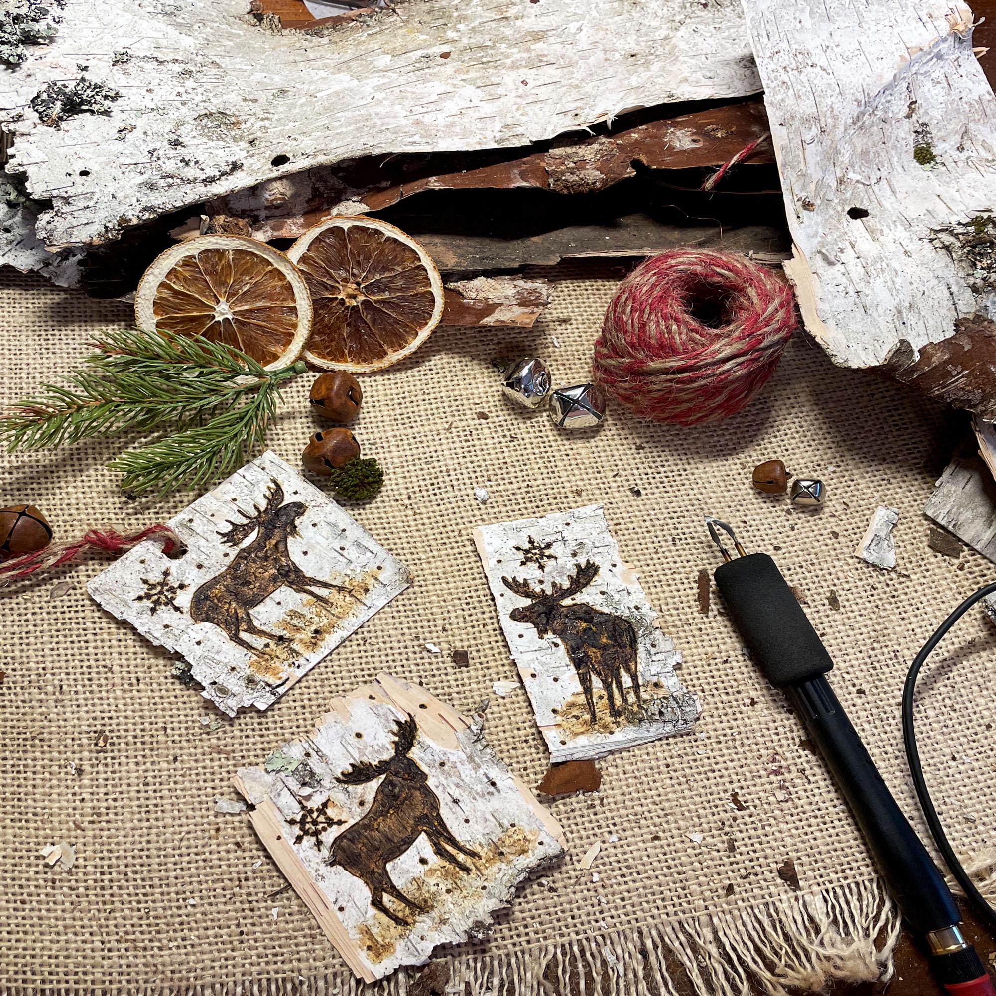 Handmade Birch Bark Gift Tag – Woodland Moose Design