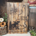 New Hampshire Wall Art – Handmade Rustic Wood State Map with Moose