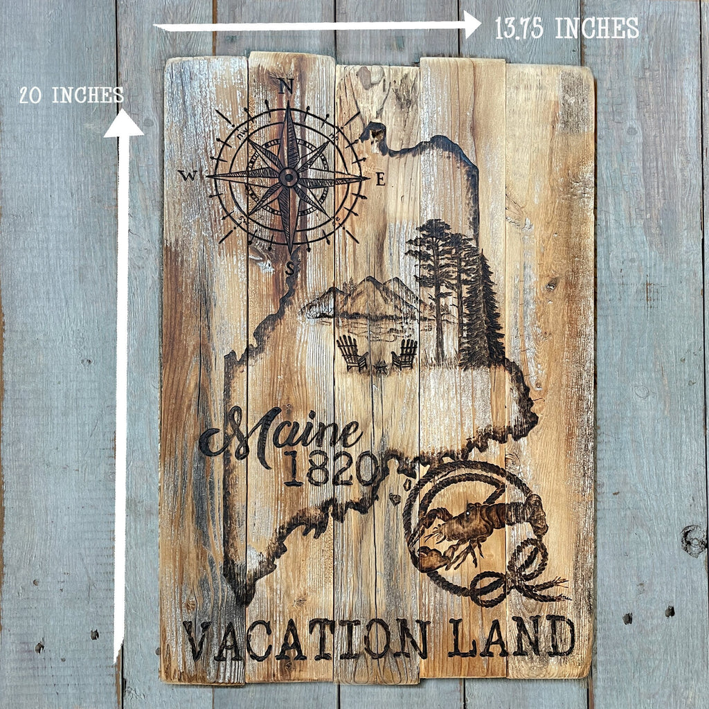 Rustic Maine State Wall Art – Reclaimed Wood Map Decor