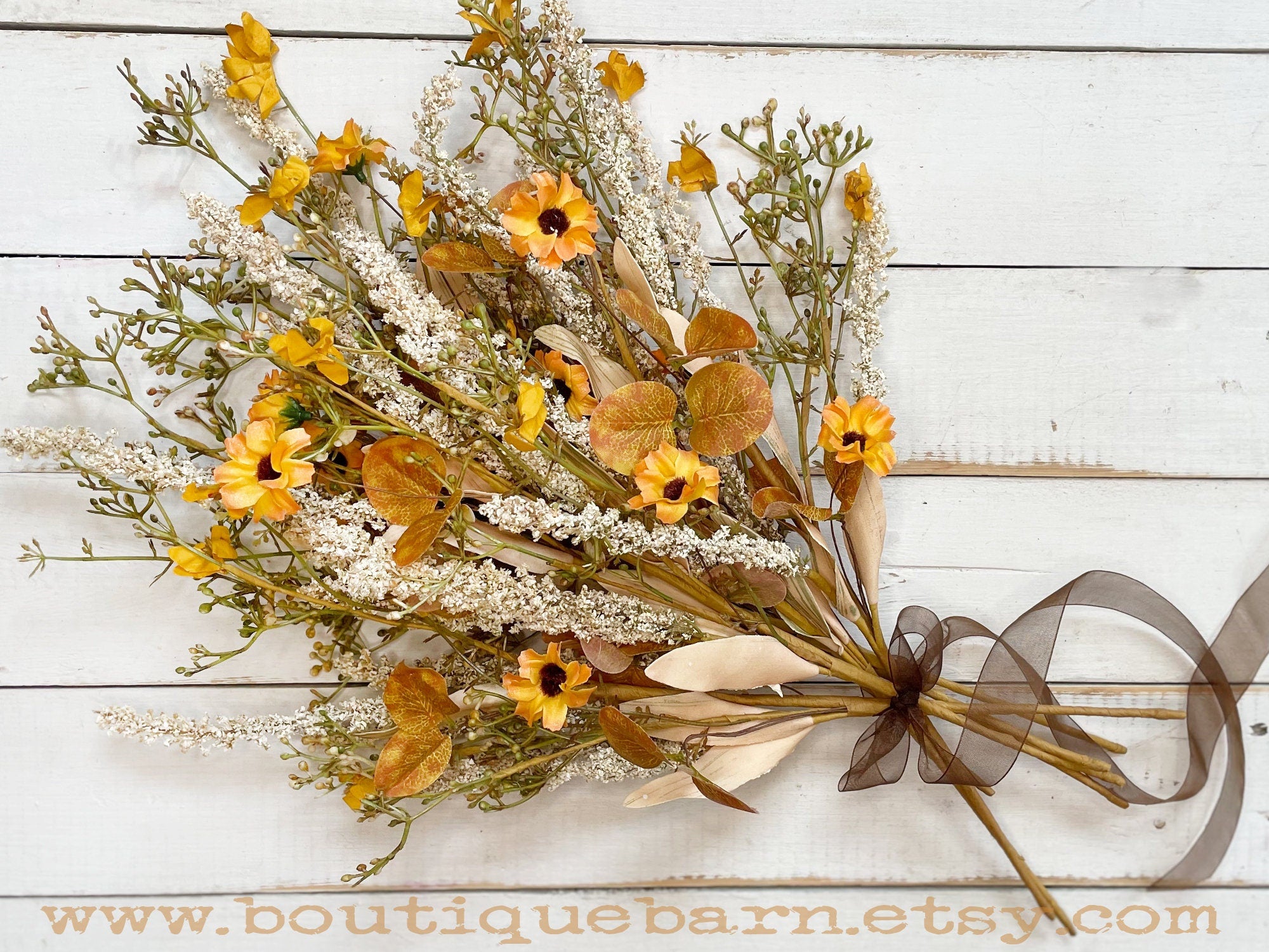 Faux Flowers, Wildflower Spray With Gold Daisies and Heather, Artificial Flowers For Your Rustic Centerpiece, Fall Foliage Arrangement