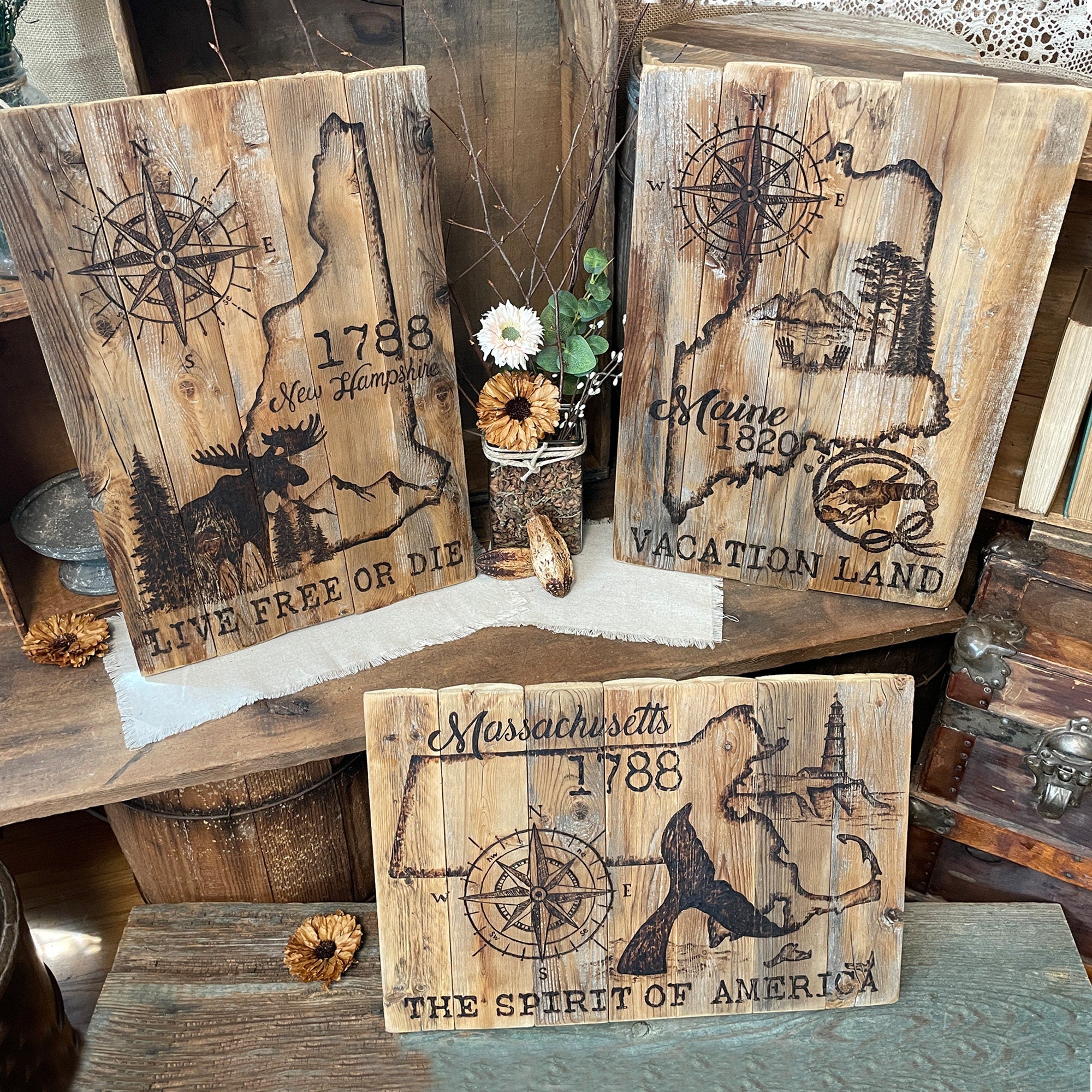 Rustic Maine State Wall Art – Reclaimed Wood Map Decor