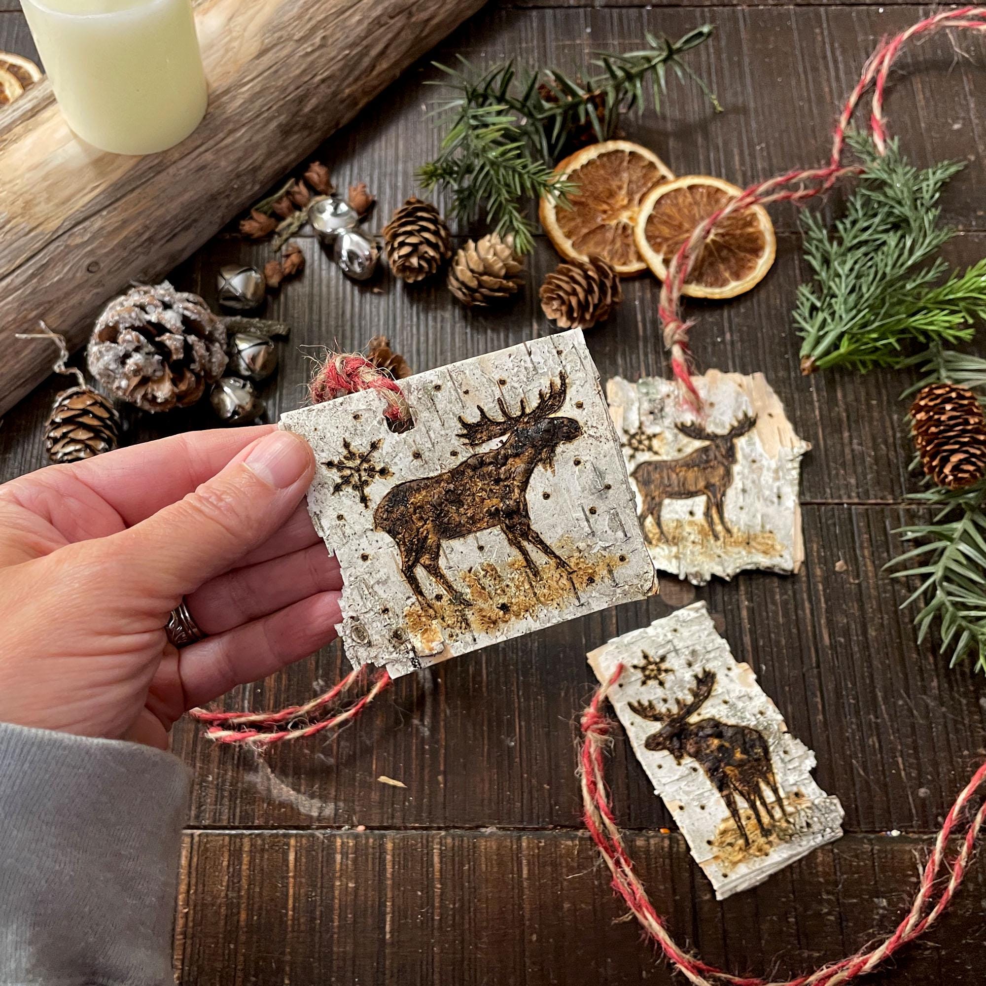 Handmade Birch Bark Gift Tag – Woodland Moose Design