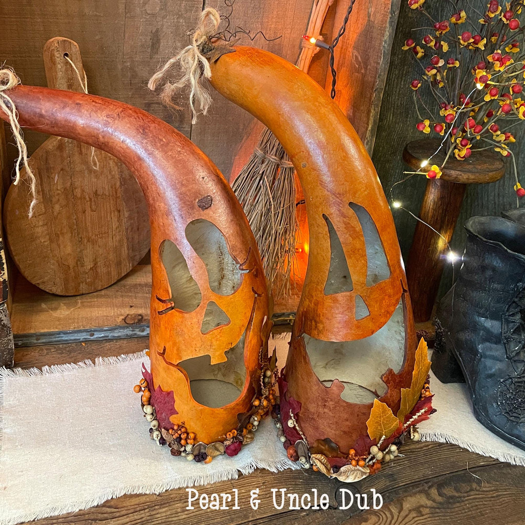 Pearl – Whimsical Hand Carved Pumpkin Gourd with Candle Light
