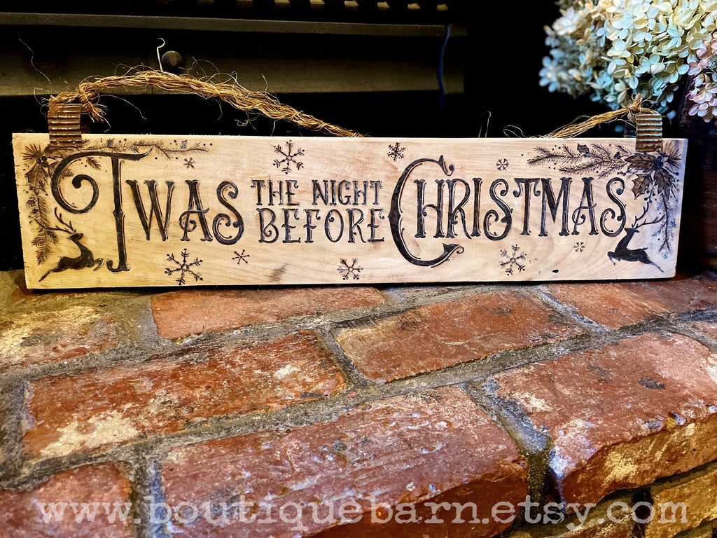 Rustic Christmas Sign – Twas The Night Before Christmas Reindeer Wall Decor
