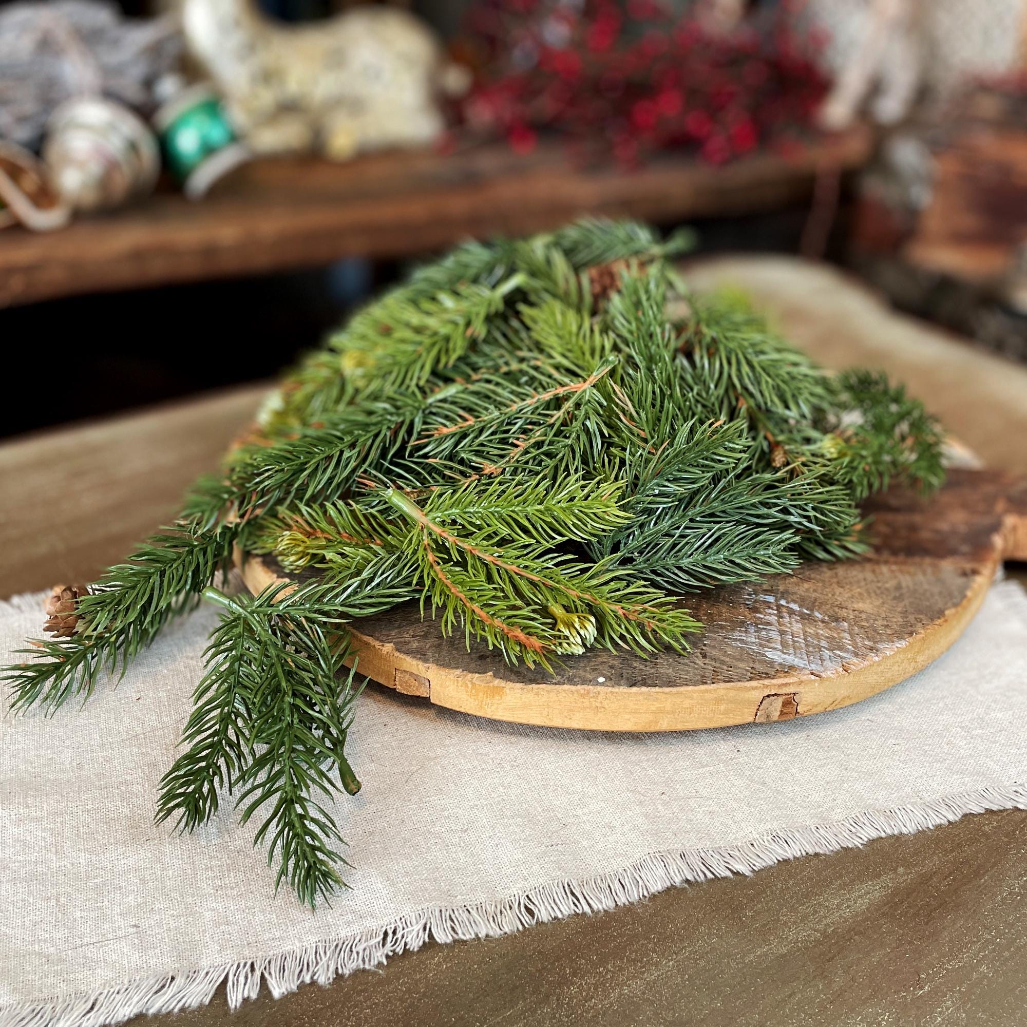 Fresh greenery on a wooden board with a rustic background