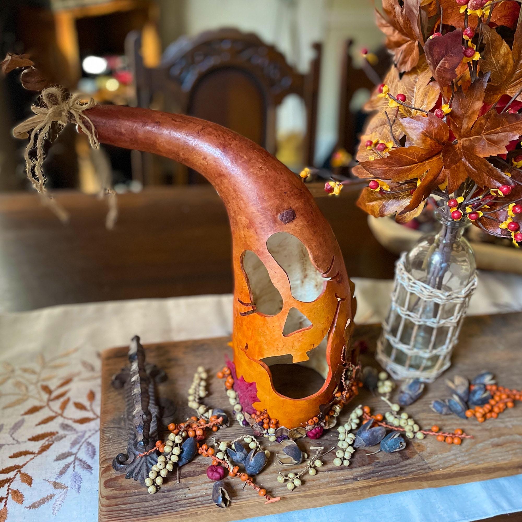 Pearl – Whimsical Hand Carved Pumpkin Gourd with Candle Light