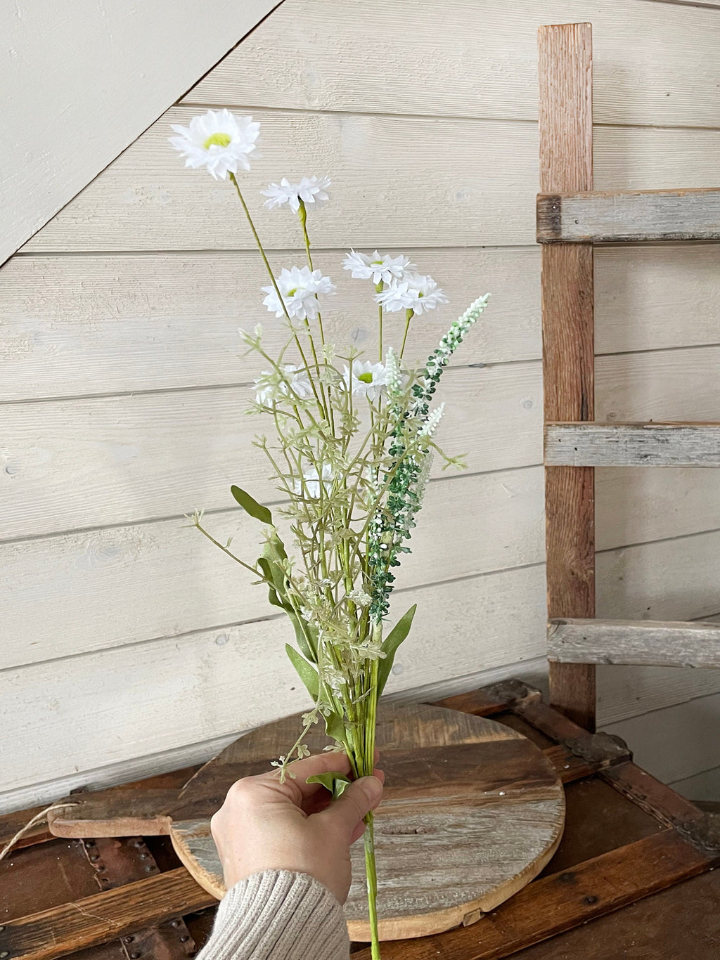 Artificial Daisy Wildflower Spray, Faux White Flowers, Rustic Centerpiece, Vase Or Mason Jar Filler, Arrangement Supplies, Flowers For Table