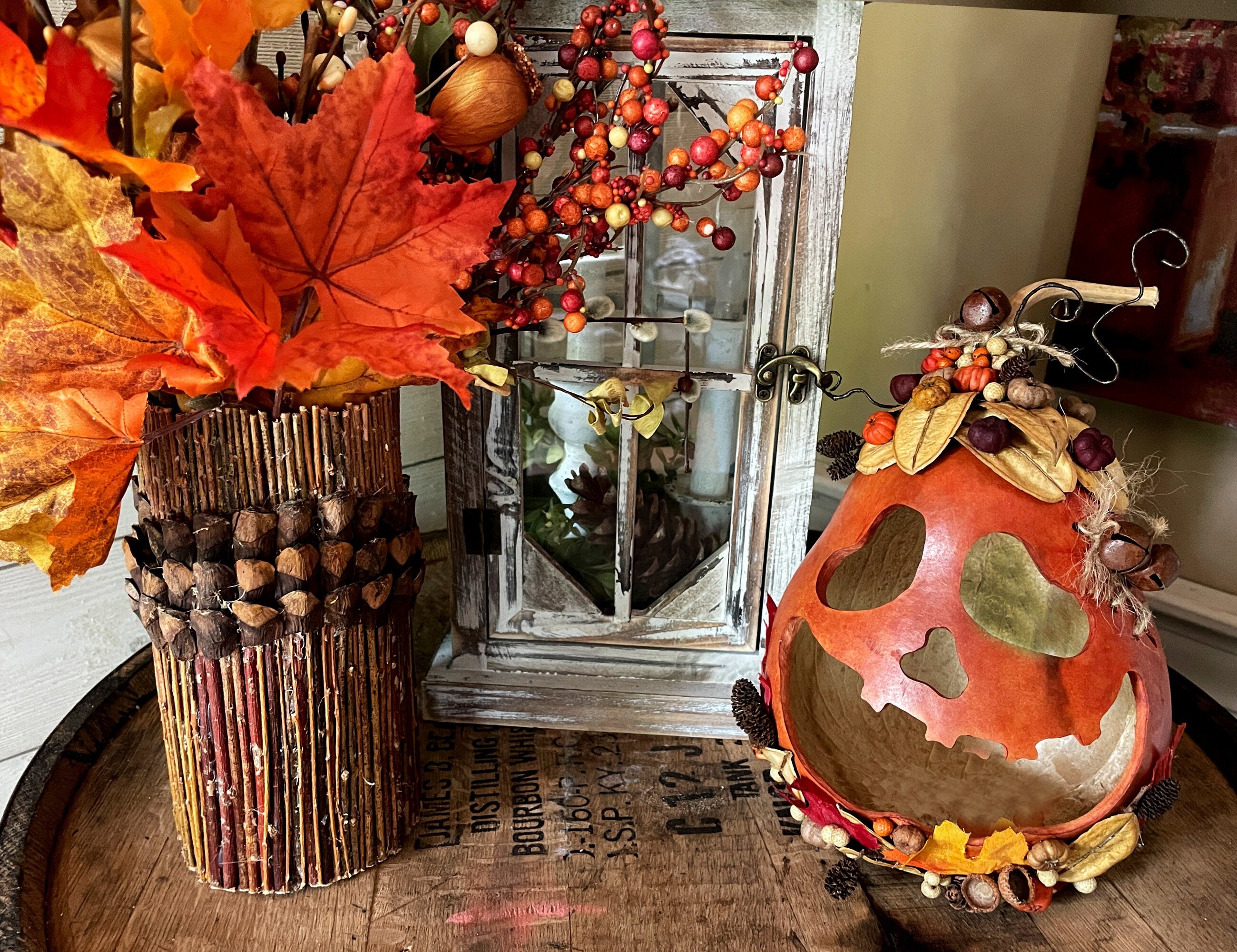 Simon – Handcrafted Pumpkin Gourd with Stitched Scar | Fall Table Decor