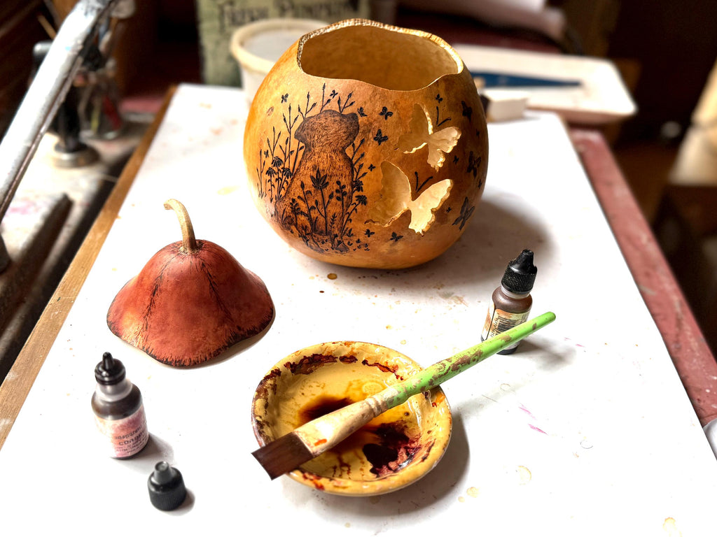 Personalized Dog Gift – Handcrafted Gourd Light Table Centerpiece with Butterfly Artwork