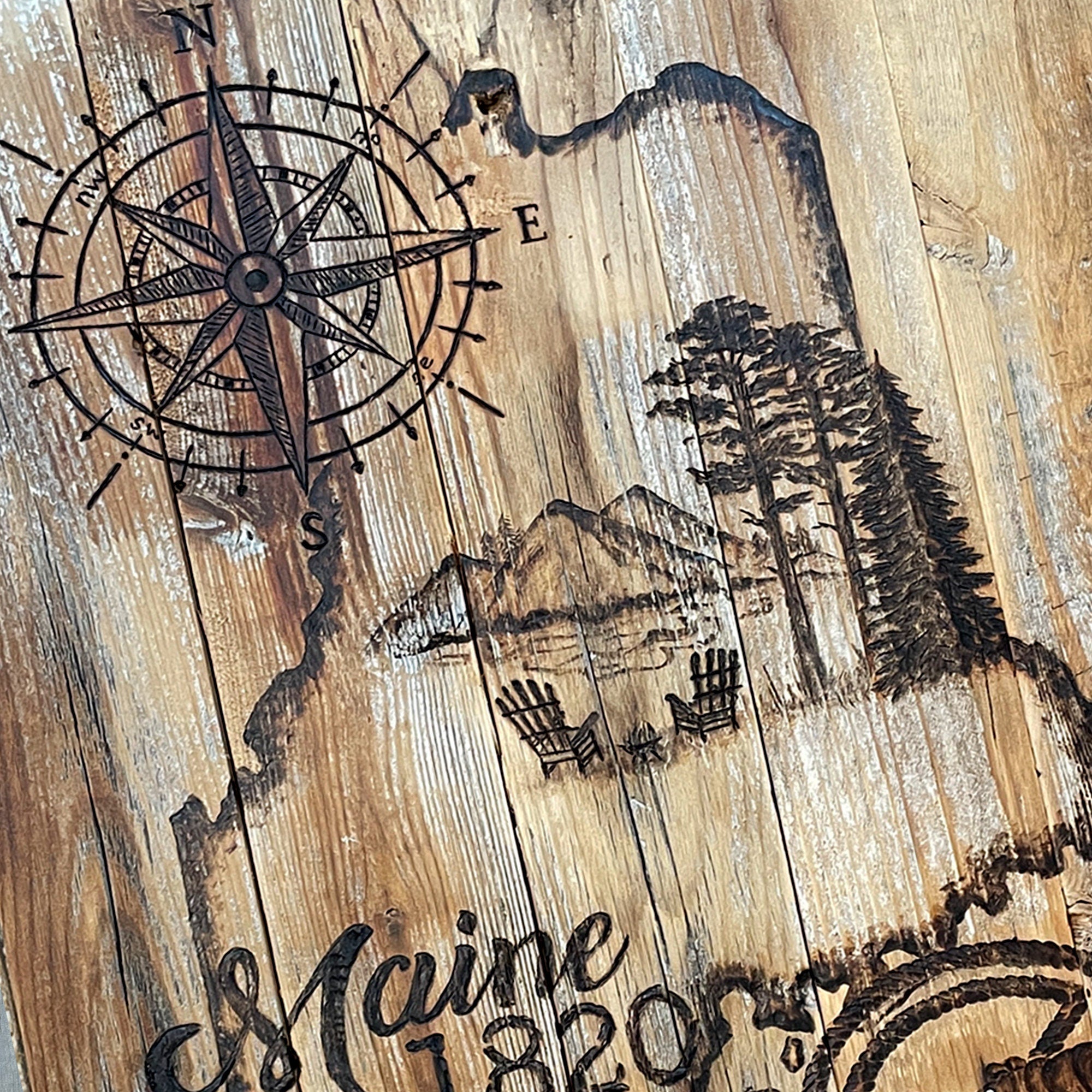 Rustic Maine State Wall Art – Reclaimed Wood Map Decor