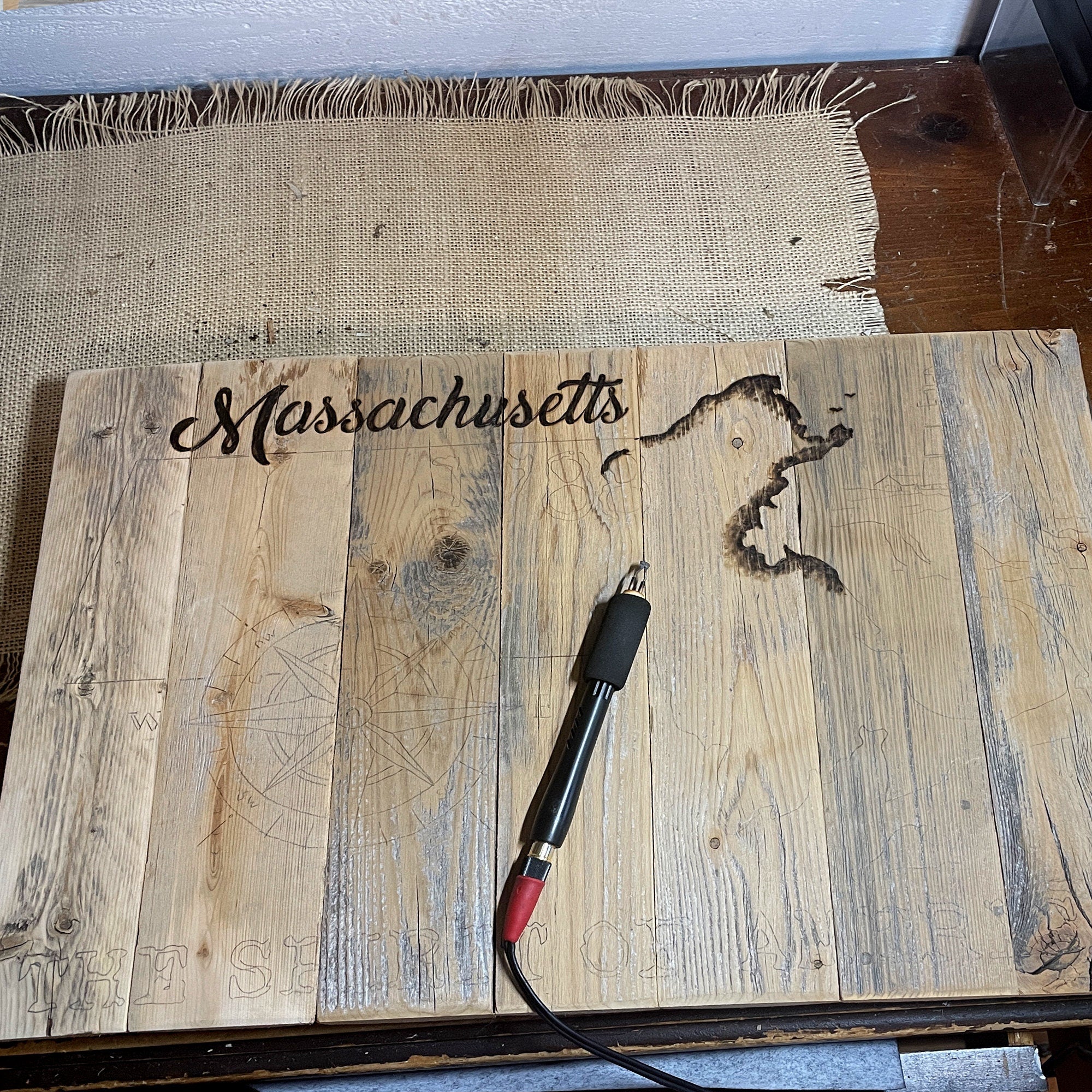 Rustic Massachusetts State Wall Art – Reclaimed Wood Map Decor