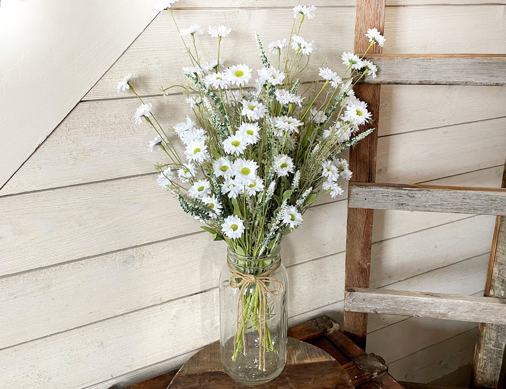 Artificial Daisy Wildflower Spray, Faux White Flowers, Rustic Centerpiece, Vase Or Mason Jar Filler, Arrangement Supplies, Flowers For Table