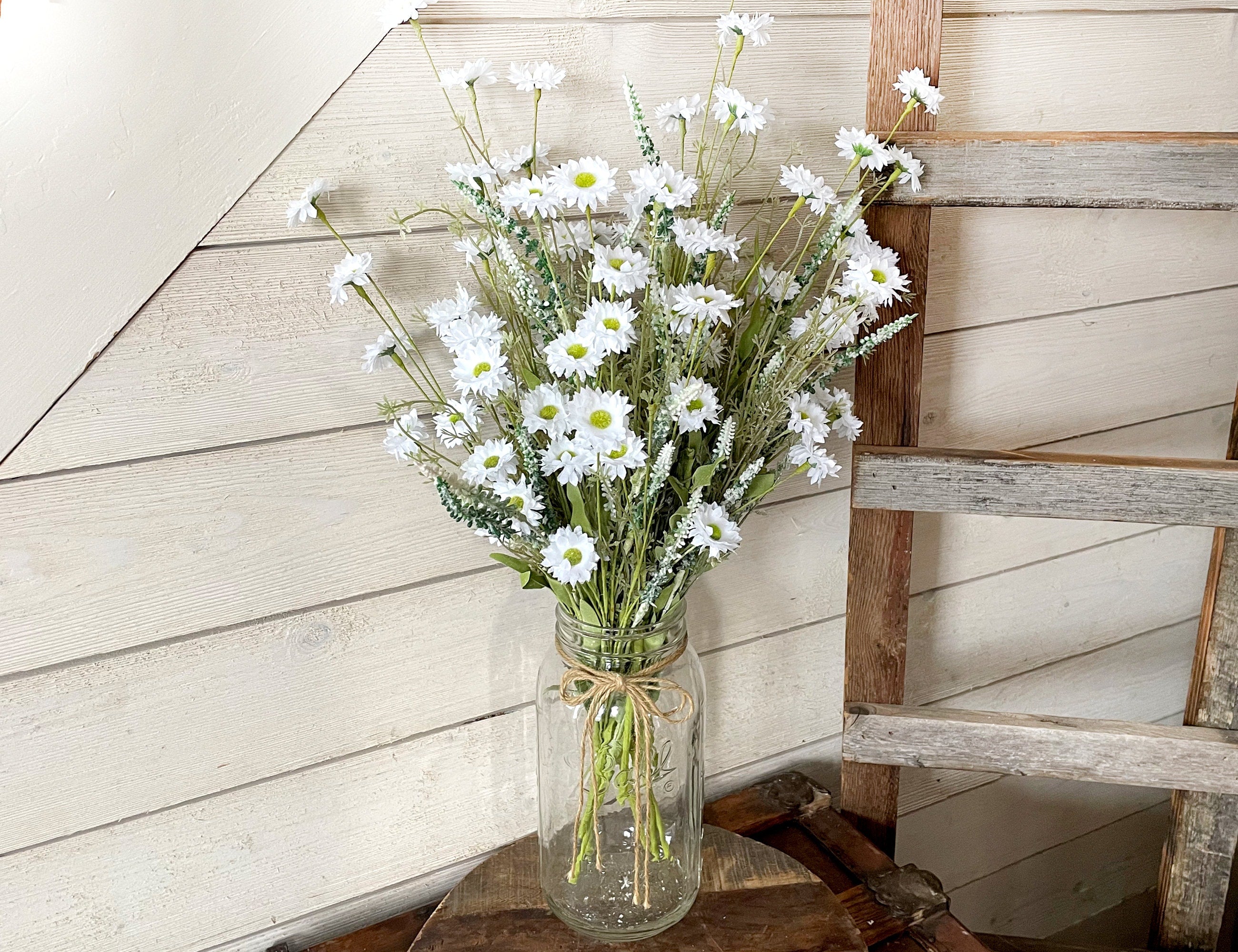 Artificial Daisy Wildflower Spray, Faux White Flowers, Rustic Centerpiece, Vase Or Mason Jar Filler, Arrangement Supplies, Flowers For Table
