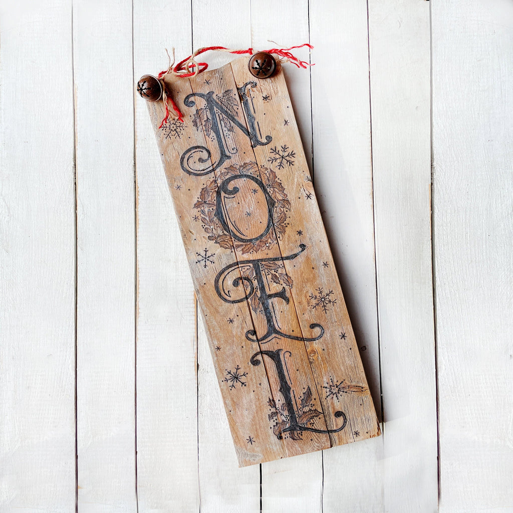 farmhouse Noel Christmas wall decor with hand drawn mistletoe