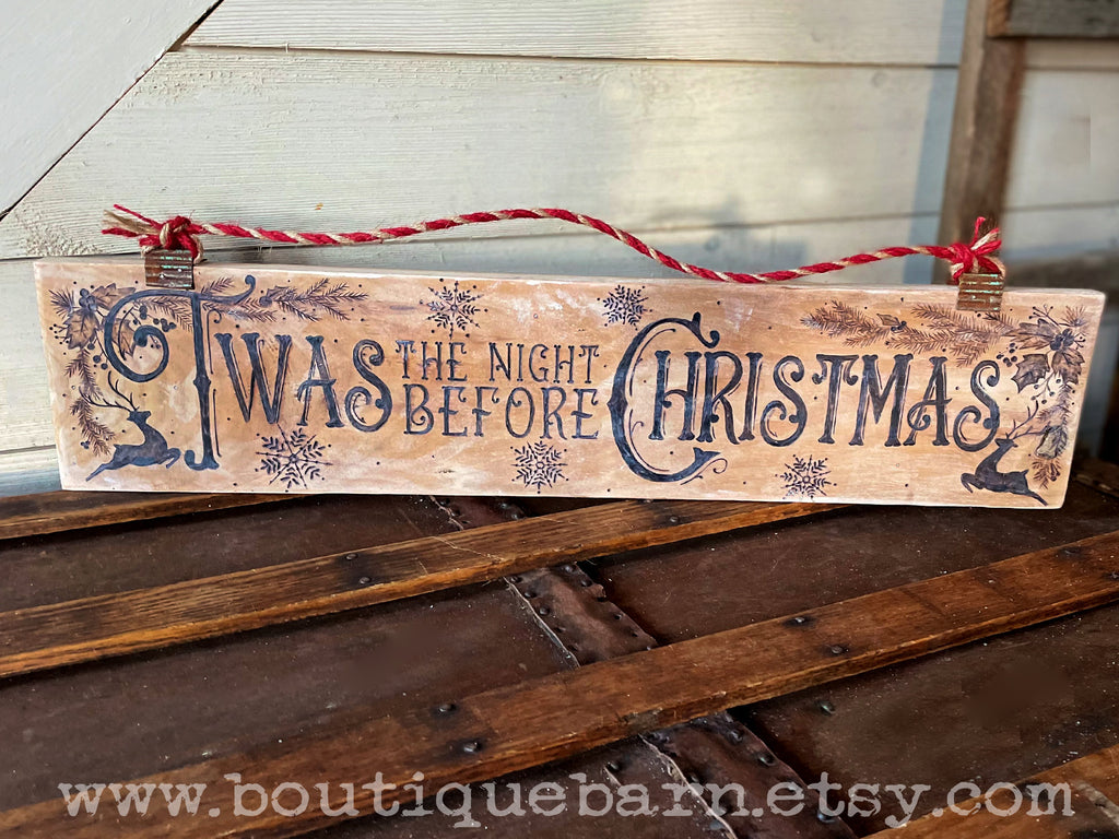 Rustic Christmas Sign – Twas The Night Before Christmas Reindeer Wall Decor