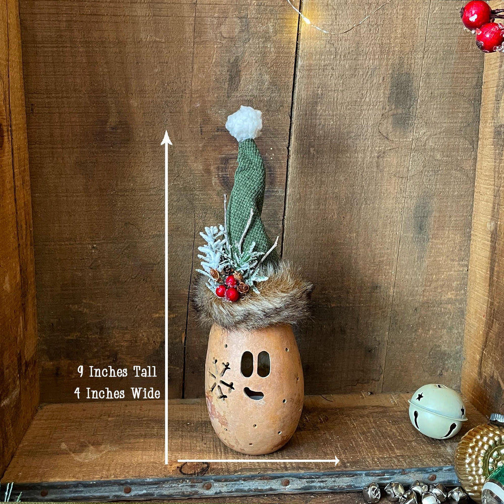 Fizzle the Christmas Elf – Handcrafted Natural Gourd Elf with Battery Candle