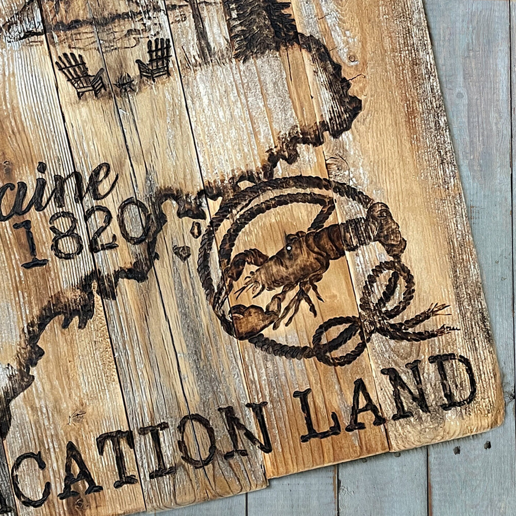 Rustic Maine State Wall Art – Reclaimed Wood Map Decor